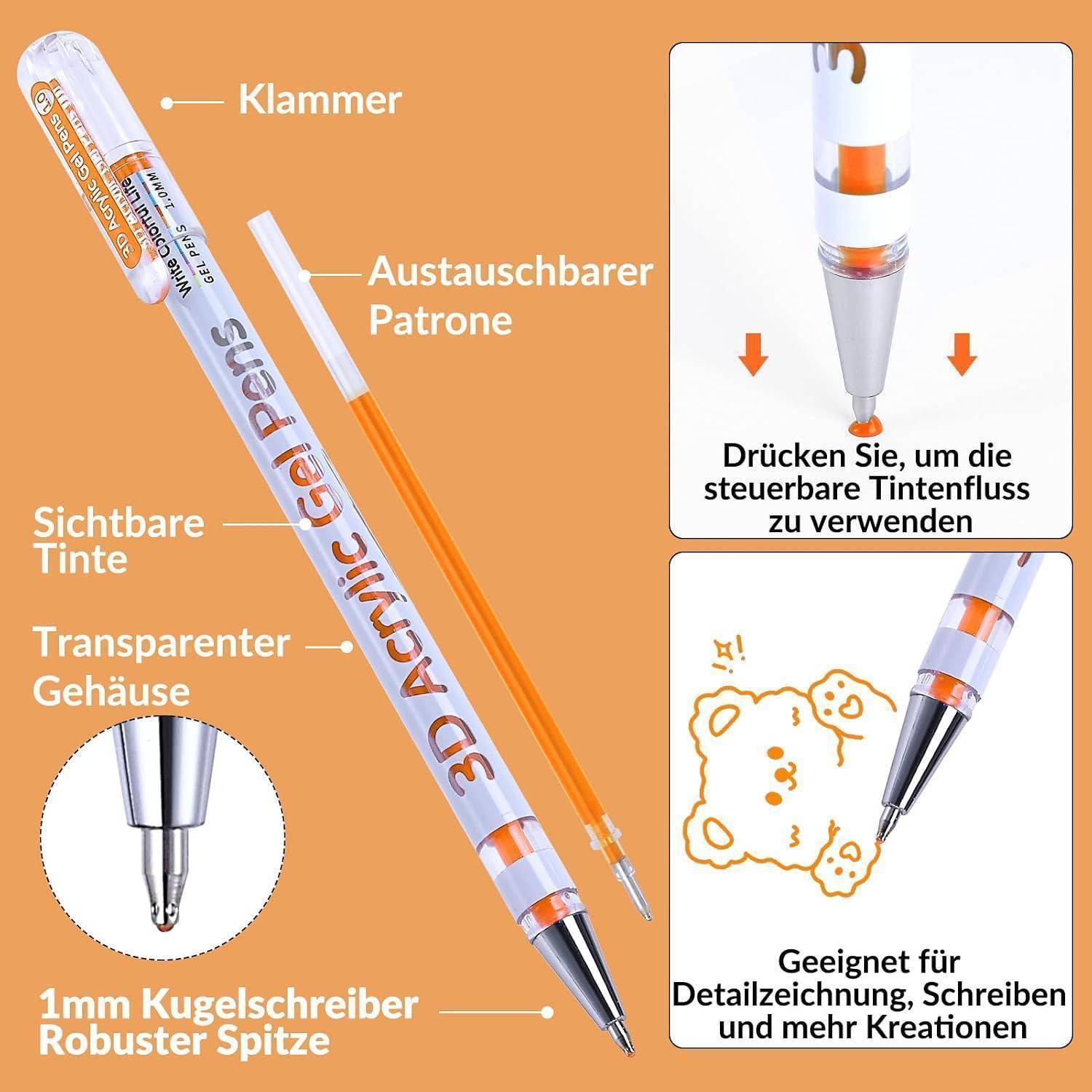 KEMYR 12 Farben Acrylgelstifte 1,0 mm – Acrylstifte Wasserfeste für Steine, Holz, Glas, Papier | Acrylmarker-Set für Erwachsene zum Zeichnen &amp; DIY