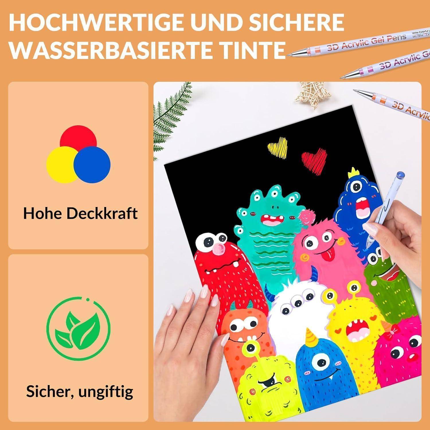 KEMYR 12 Farben Acrylgelstifte 1,0 mm – Acrylstifte Wasserfeste für Steine, Holz, Glas, Papier | Acrylmarker-Set für Erwachsene zum Zeichnen &amp; DIY