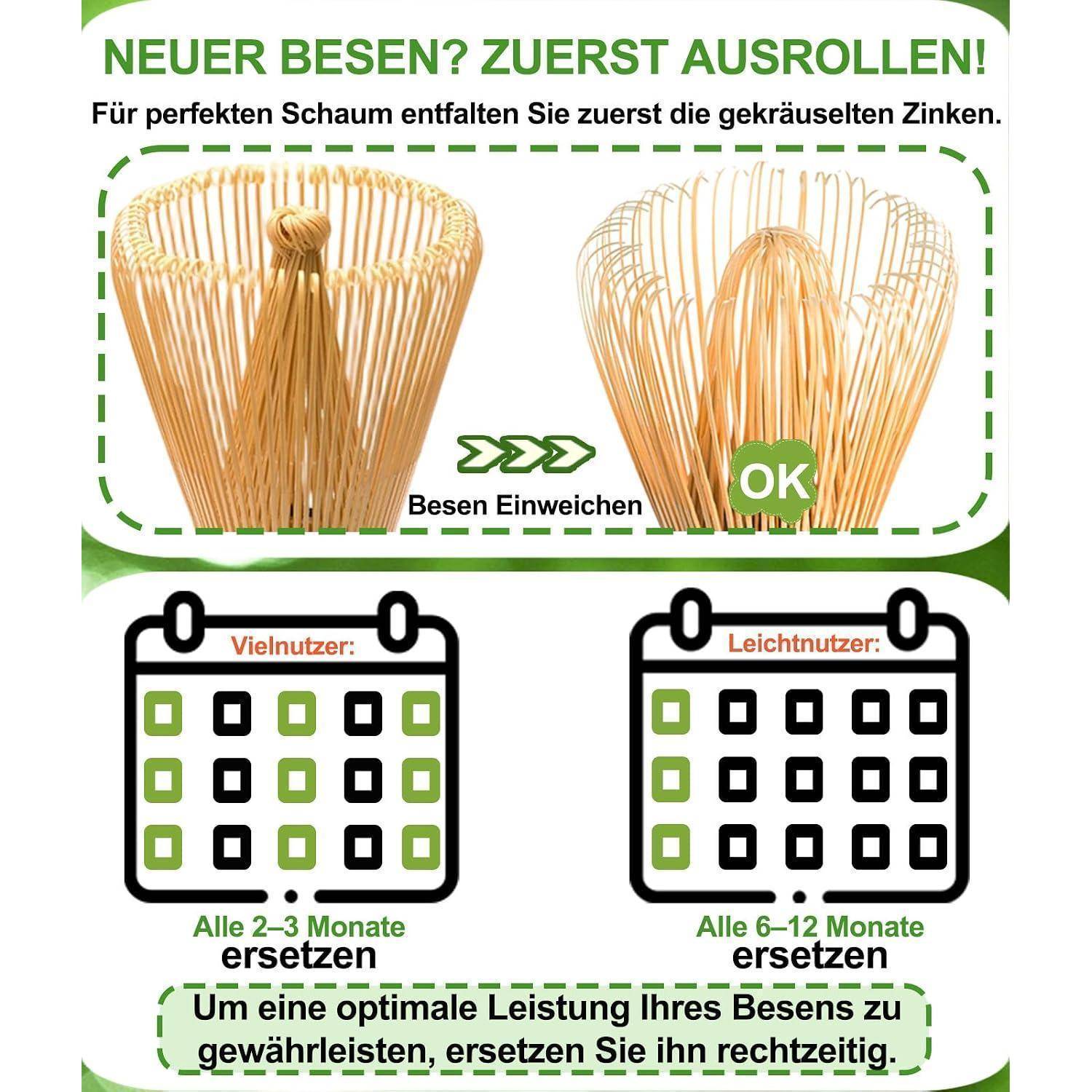 JBER Matcha Besen Set, Matcha Set 3-Teiliges - Handgefertigter Bambus Schneebesen (Chasen), Bambus Löffel und Matcha-Löffel, Matcha Whisk Set für