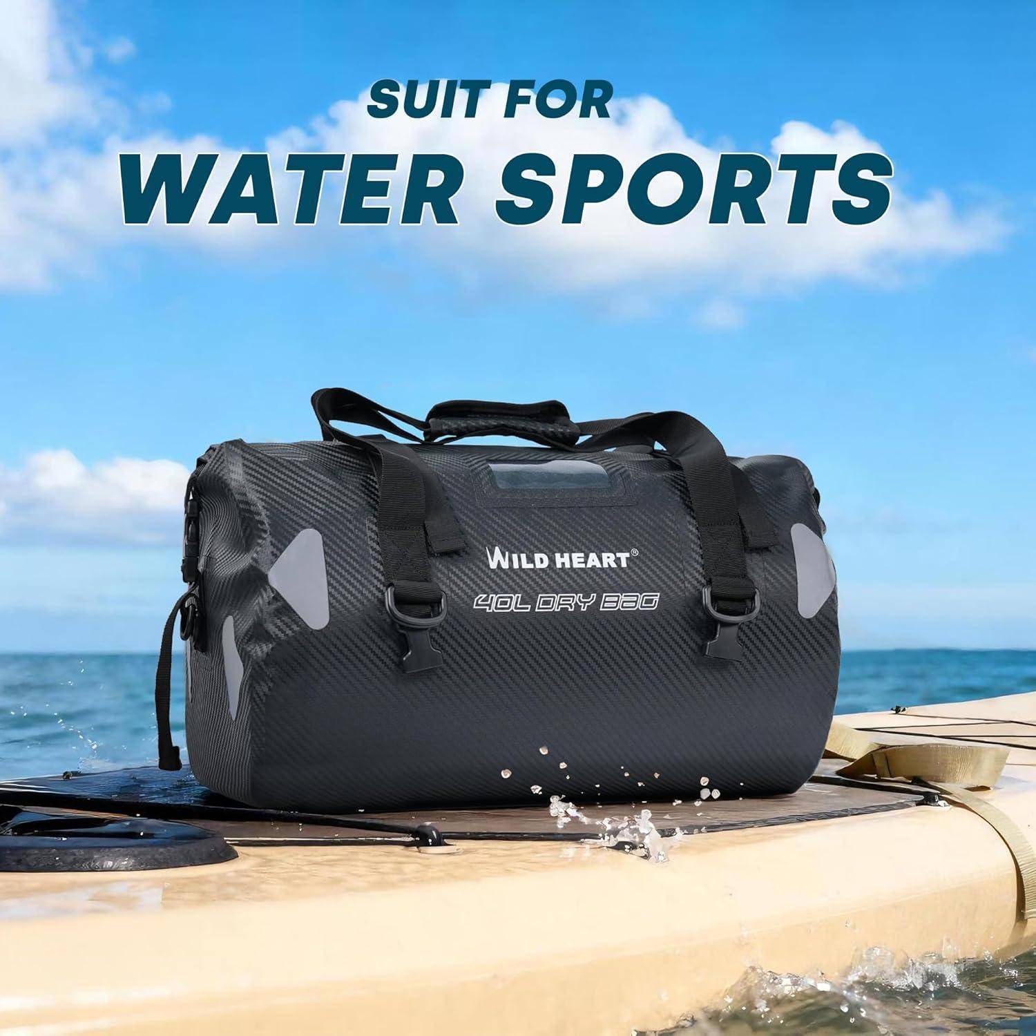 WILD HEART wasserdichte Reisetasche, 40 l 66 l, 100 l, mit verschweißten Nähten, Schultergurten, Netztasche für Kajakfahren, Camping, Bootfahren,