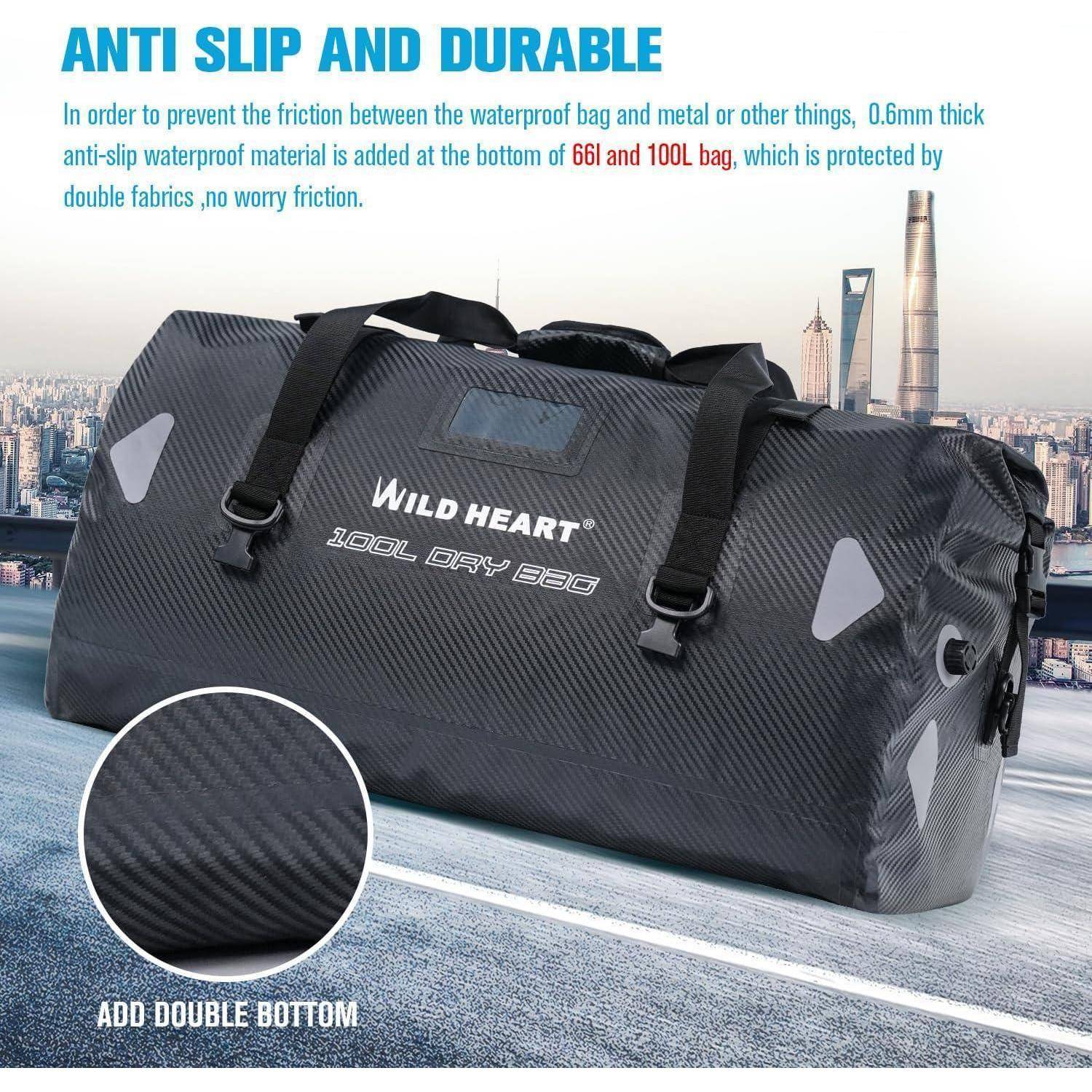 WILD HEART wasserdichte Reisetasche, 40 l 66 l, 100 l, mit verschweißten Nähten, Schultergurten, Netztasche für Kajakfahren, Camping, Bootfahren,