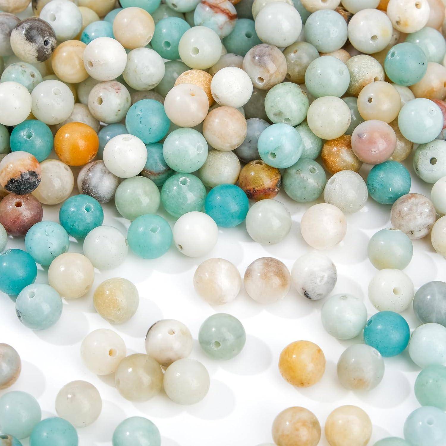 EUES 90 Stück 8mm Runde Natürliche Amazonit Perlen, Edelstein Perlen Naturstein Perlen, Edelsteine zum Auffädeln für DIY Armband Halskette Schmuck