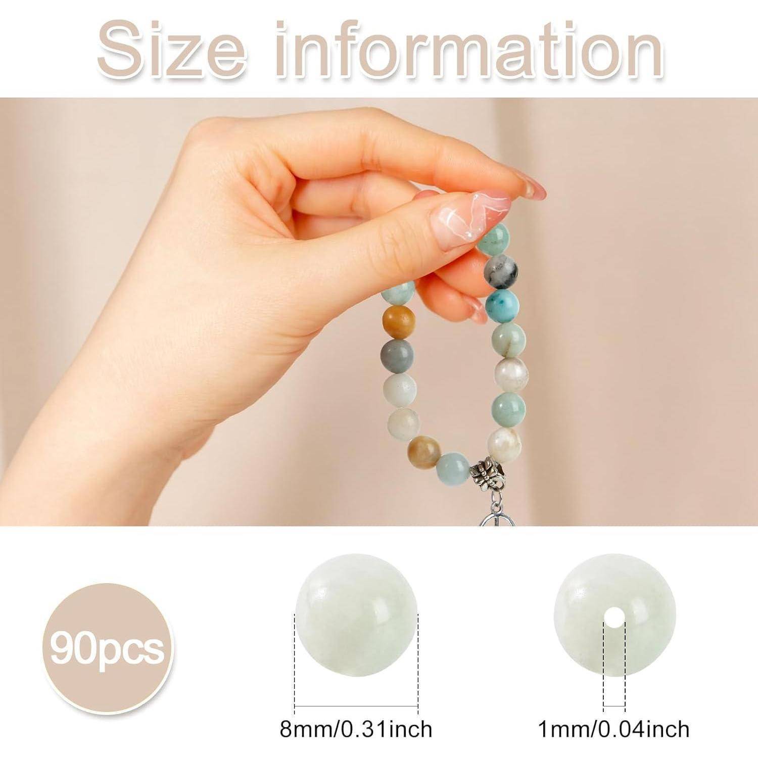 EUES 90 Stück 8mm Runde Natürliche Amazonit Perlen, Edelstein Perlen Naturstein Perlen, Edelsteine zum Auffädeln für DIY Armband Halskette Schmuck