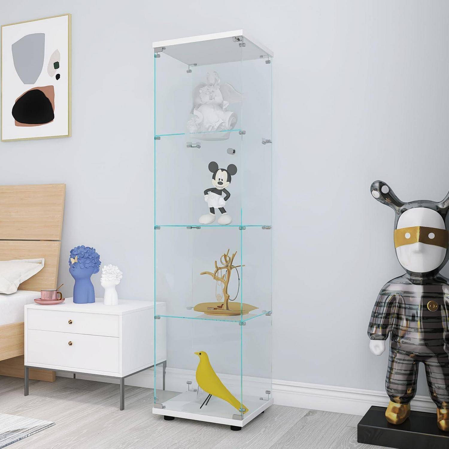 Vitrine aus Glas, 4 Regale, Aufbewahrungsschrank aus Glas, freistehend, Vitrine mit Schloss, für Schlafzimmer, Wohnzimmer und Esszimmer, 36,5 x 42,5