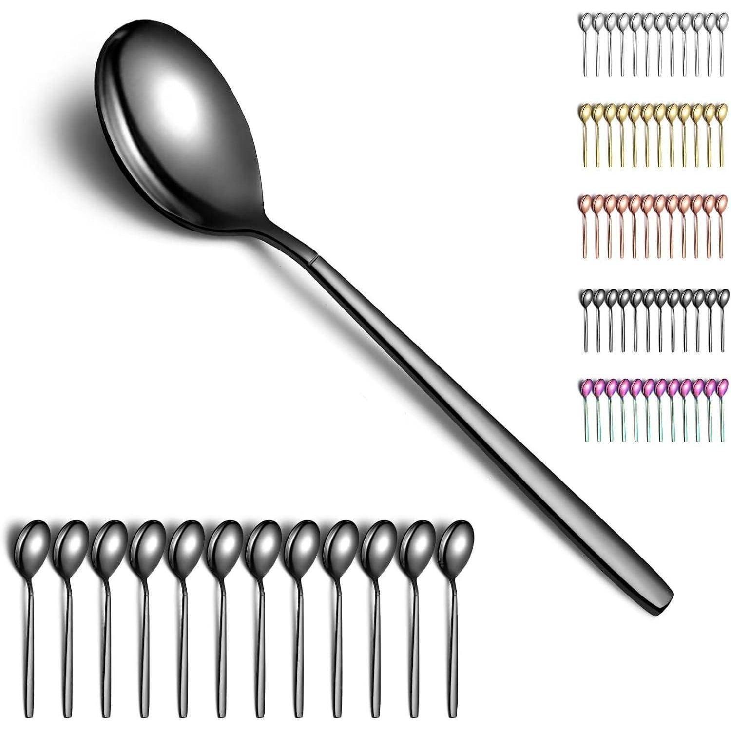Berglander schwarze Suppenlöffel 12 Stück, titanschwarz beschichtet Edelstahl Moderner Tafellöffel, Esslöffel, ideal für Zuhause, Toilettenzimmer