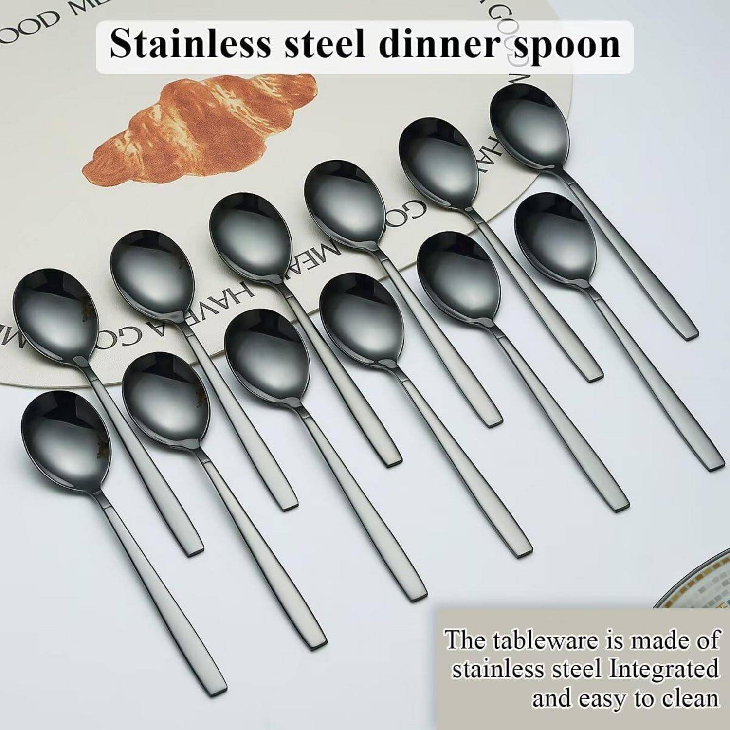 Berglander schwarze Suppenlöffel 12 Stück, titanschwarz beschichtet Edelstahl Moderner Tafellöffel, Esslöffel, ideal für Zuhause, Toilettenzimmer
