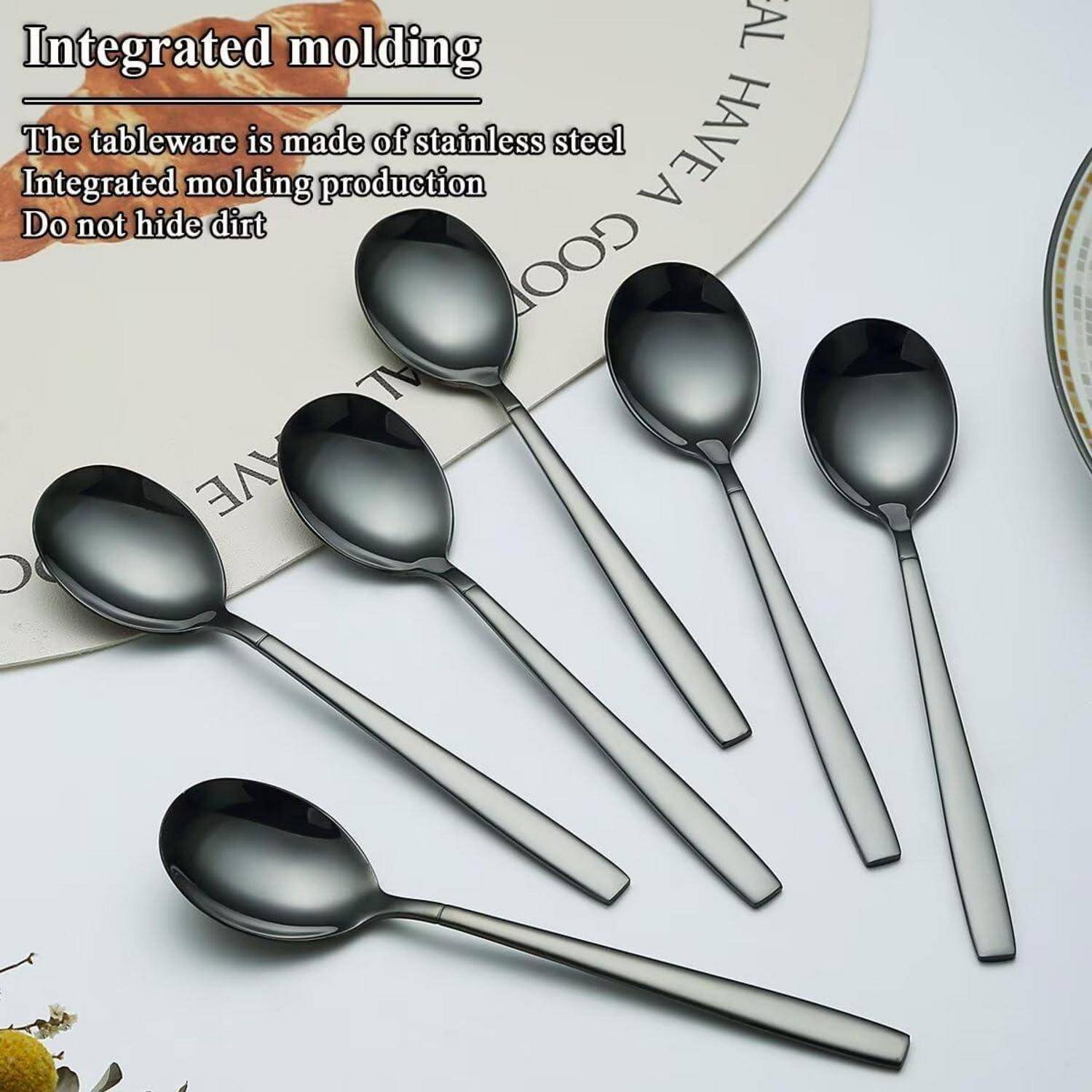 Berglander schwarze Suppenlöffel 12 Stück, titanschwarz beschichtet Edelstahl Moderner Tafellöffel, Esslöffel, ideal für Zuhause, Toilettenzimmer