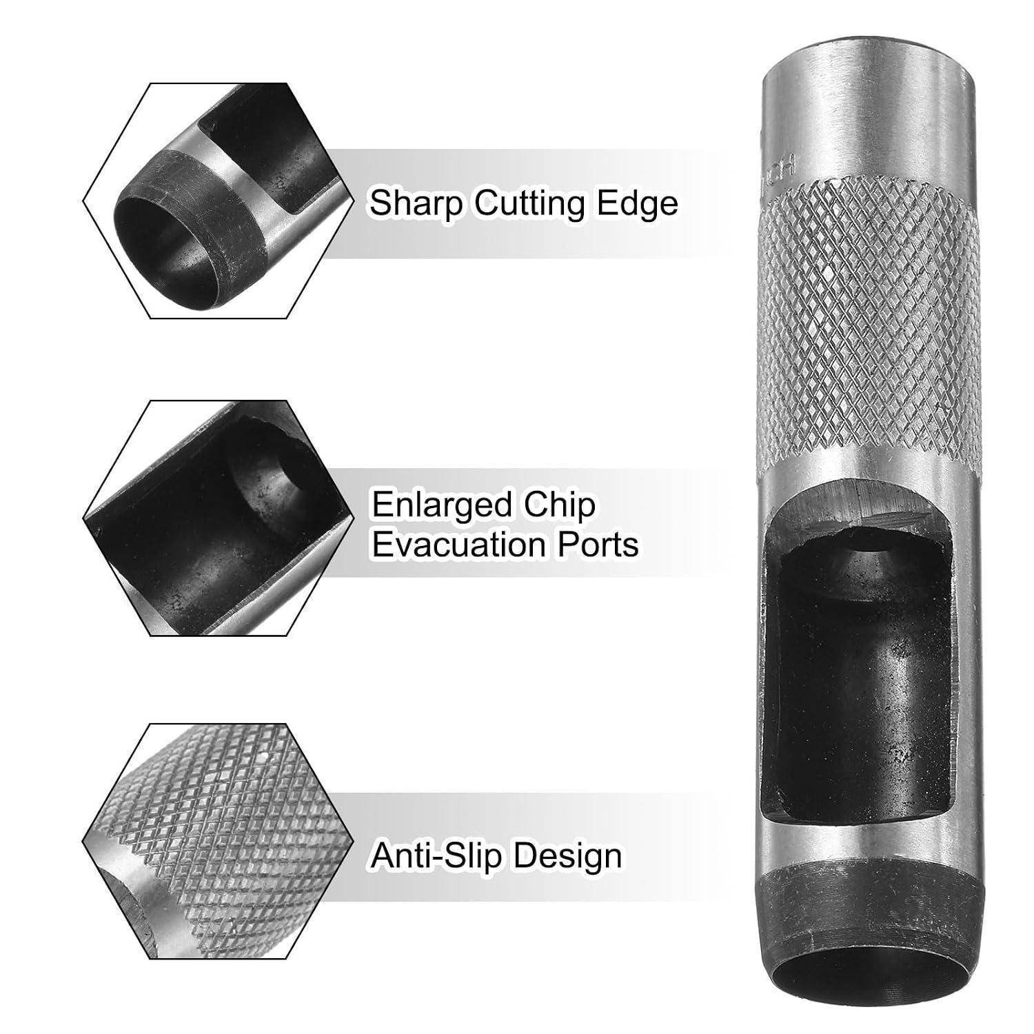 Produktfoto eines gerillten Metallhandwerkzeugs mit scharfer Schneidkante, vergrößerten Spanabfuhröffnungen und rutschfester Gestaltung.