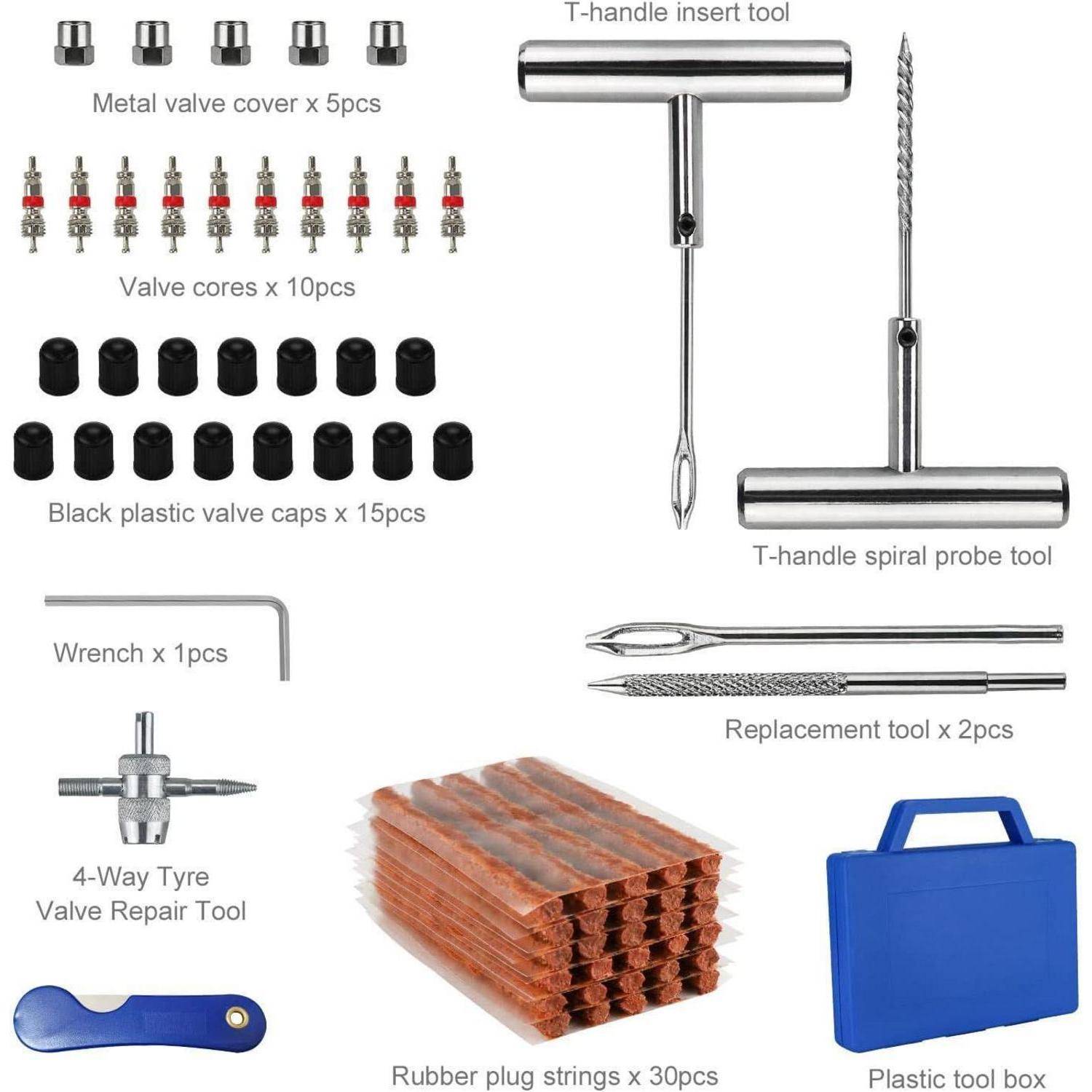 VonLux Reifenreparaturset Auto Reifen Reparaturset 67tlg Heavy Duty Flat Reifen Reparatur Set, Flicken Satz, Schlauchlose Autoreifen Flickzeug