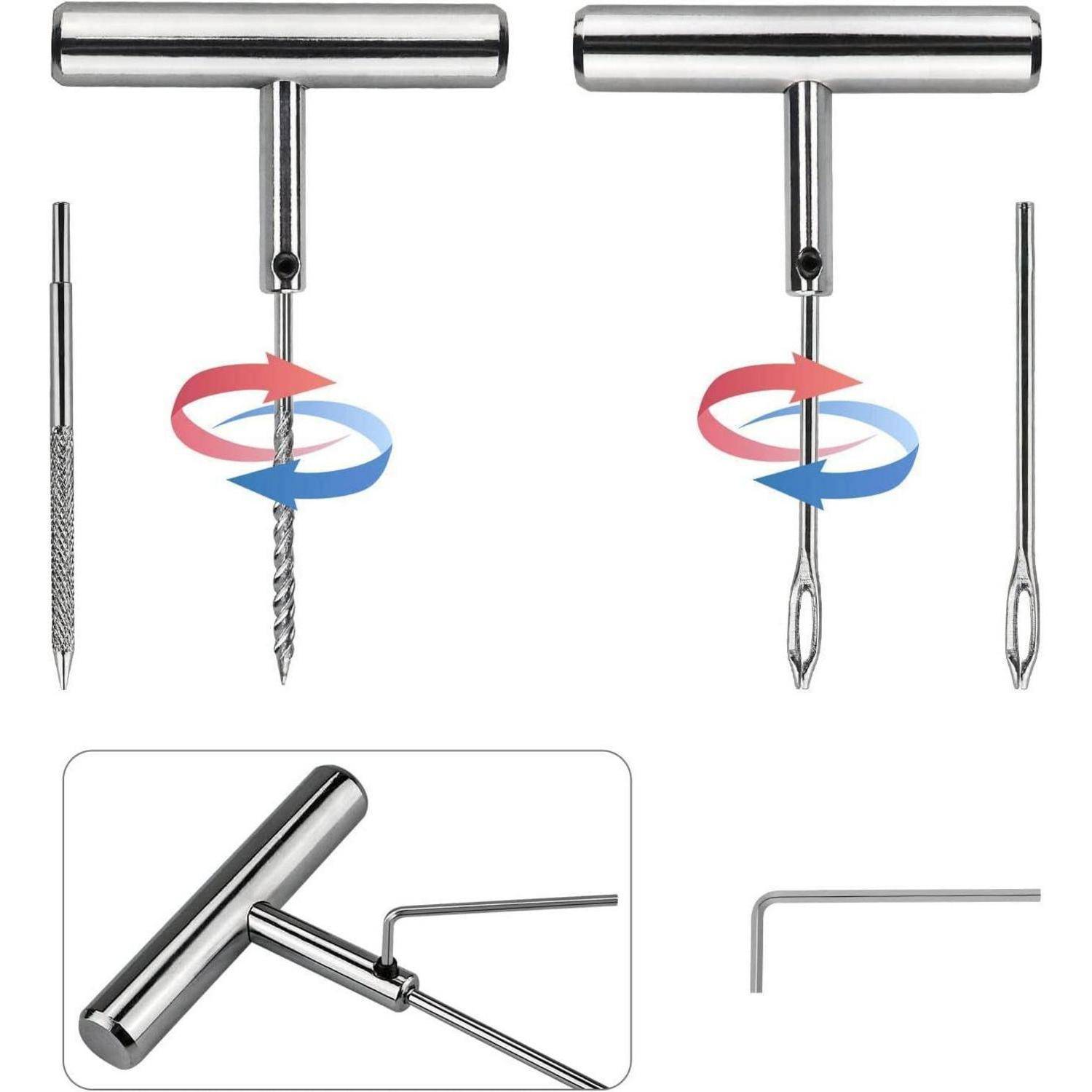 VonLux Reifenreparaturset Auto Reifen Reparaturset 67tlg Heavy Duty Flat Reifen Reparatur Set, Flicken Satz, Schlauchlose Autoreifen Flickzeug