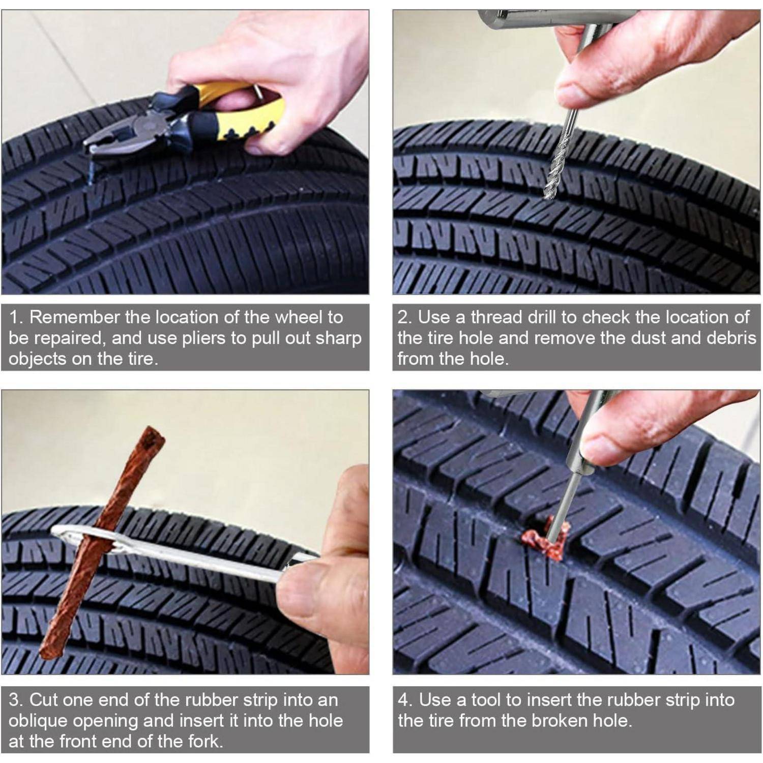 VonLux Reifen Reparatur Set Reifenreparaturset 42tlg Auto Reifen Reparaturset, Flicken Satz, Autoreifen Flickzeug Pannenset für PKW, Motorrad, LKW