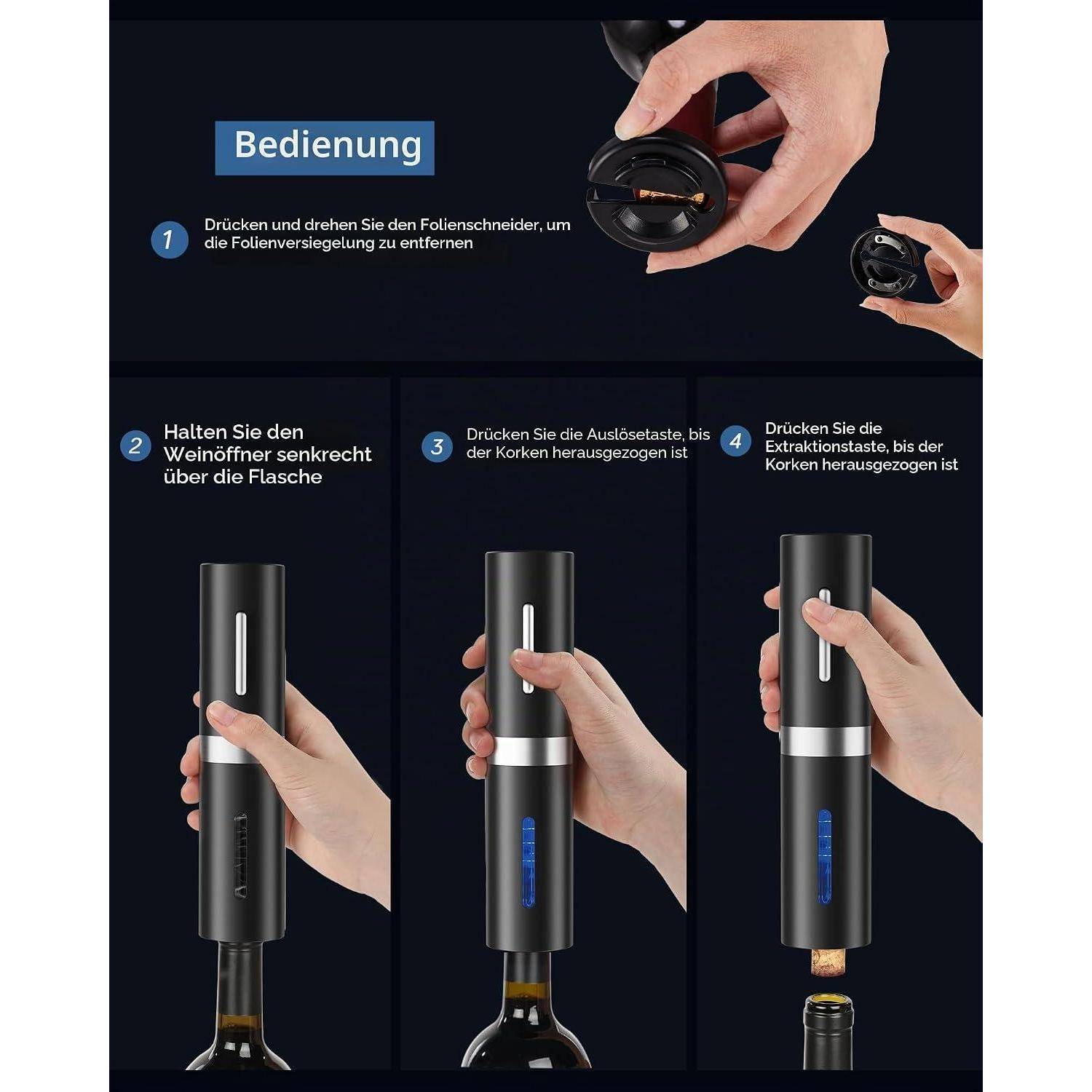 ZOYIDOUX Elektrischer Korkenzieher,Professioneller Weinflaschenöffner Drahtlos Automatischer Flaschenöffner mit Kapselschneider,für Zuhause, Restau
