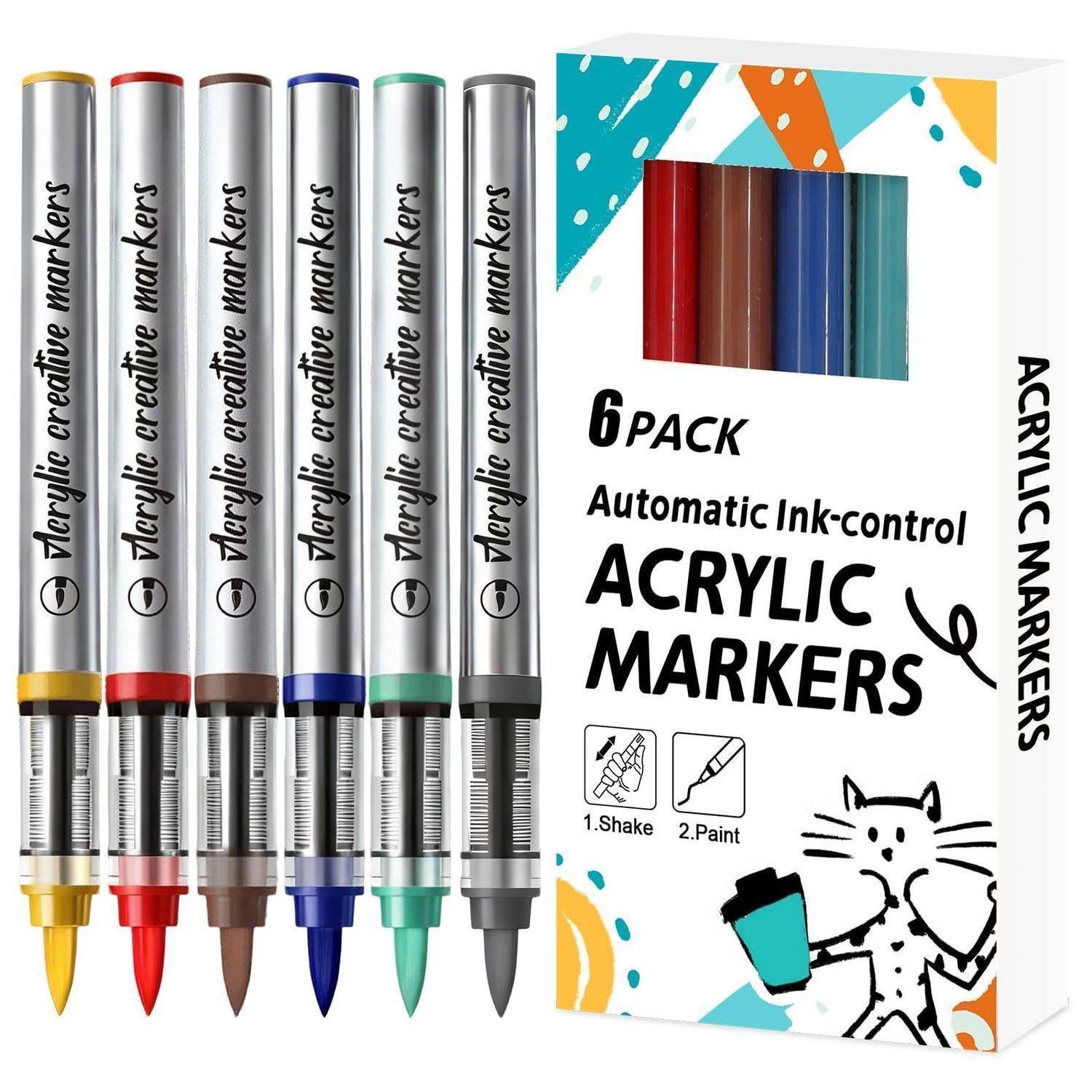 Packung mit 6 Acrylmarker und Boxset mit der Bezeichnung „Acrylic Markers