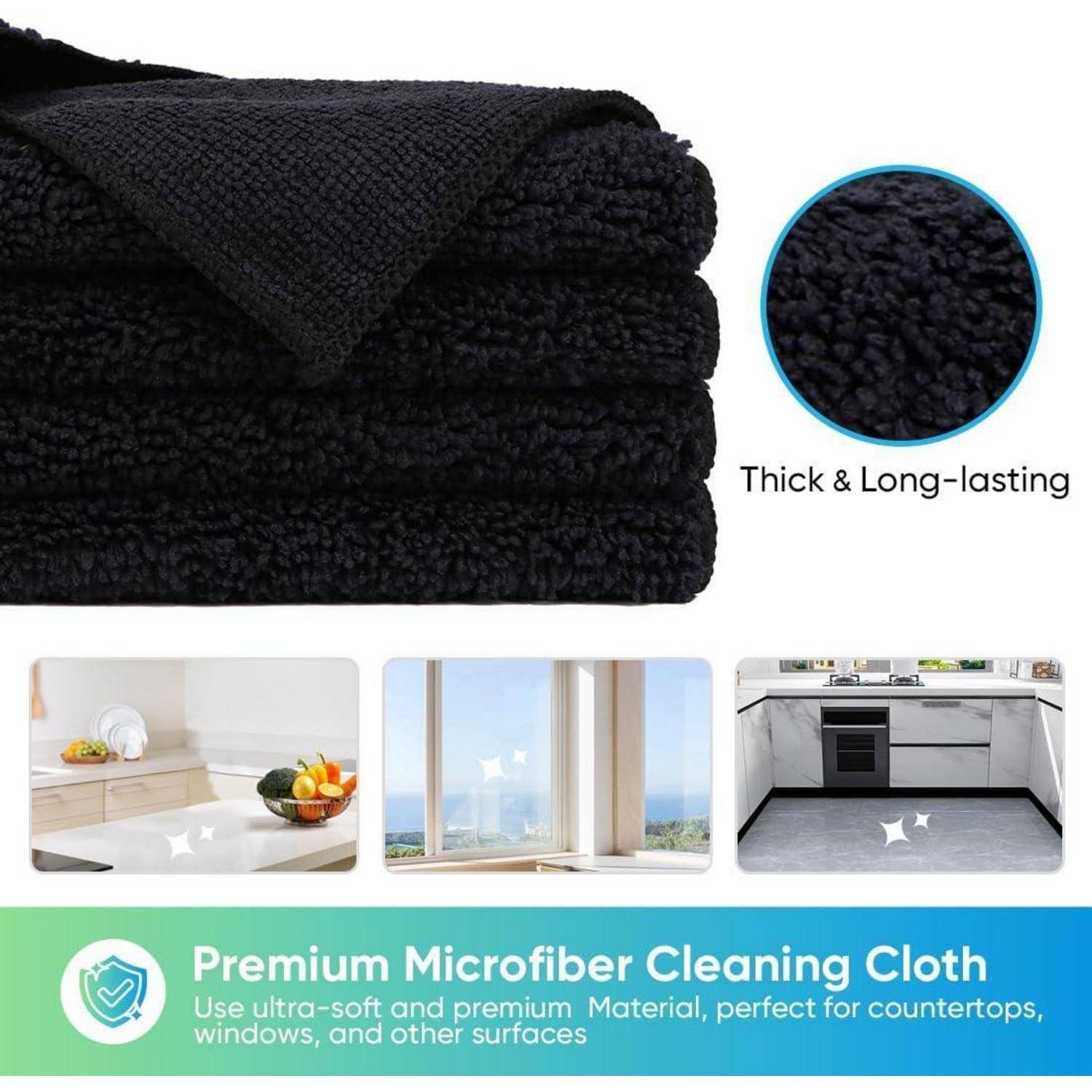 HOMEXCEL Microfasertücher 12 Stück, Schwarz Mikrofasertücher Mikrofaser Reinigungstücher Putzlappen Küch Geschirrtücher für Küche,Glas, Auto,