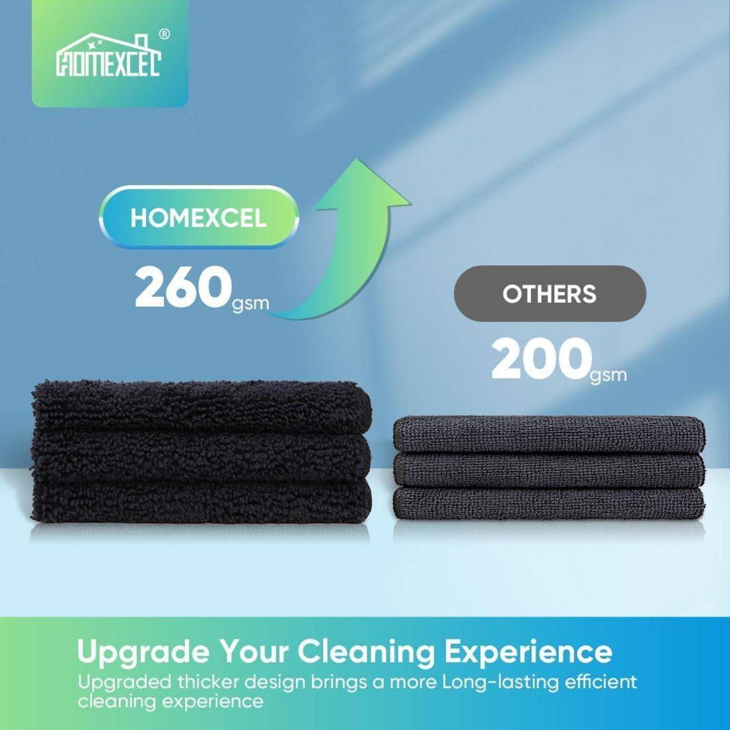 HOMEXCEL Microfasertücher 12 Stück, Schwarz Mikrofasertücher Mikrofaser Reinigungstücher Putzlappen Küch Geschirrtücher für Küche,Glas, Auto,