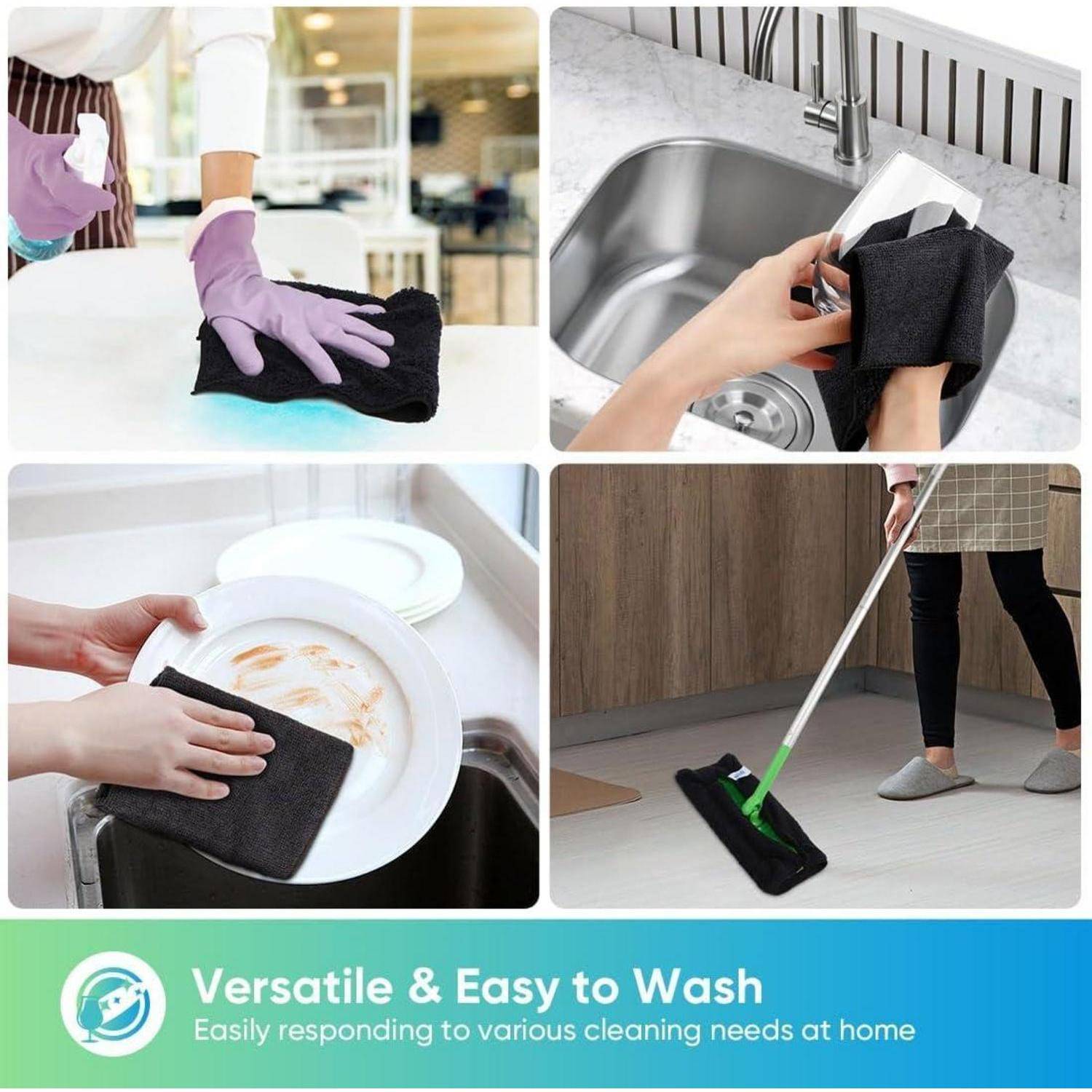 HOMEXCEL Microfasertücher 12 Stück, Schwarz Mikrofasertücher Mikrofaser Reinigungstücher Putzlappen Küch Geschirrtücher für Küche,Glas, Auto,