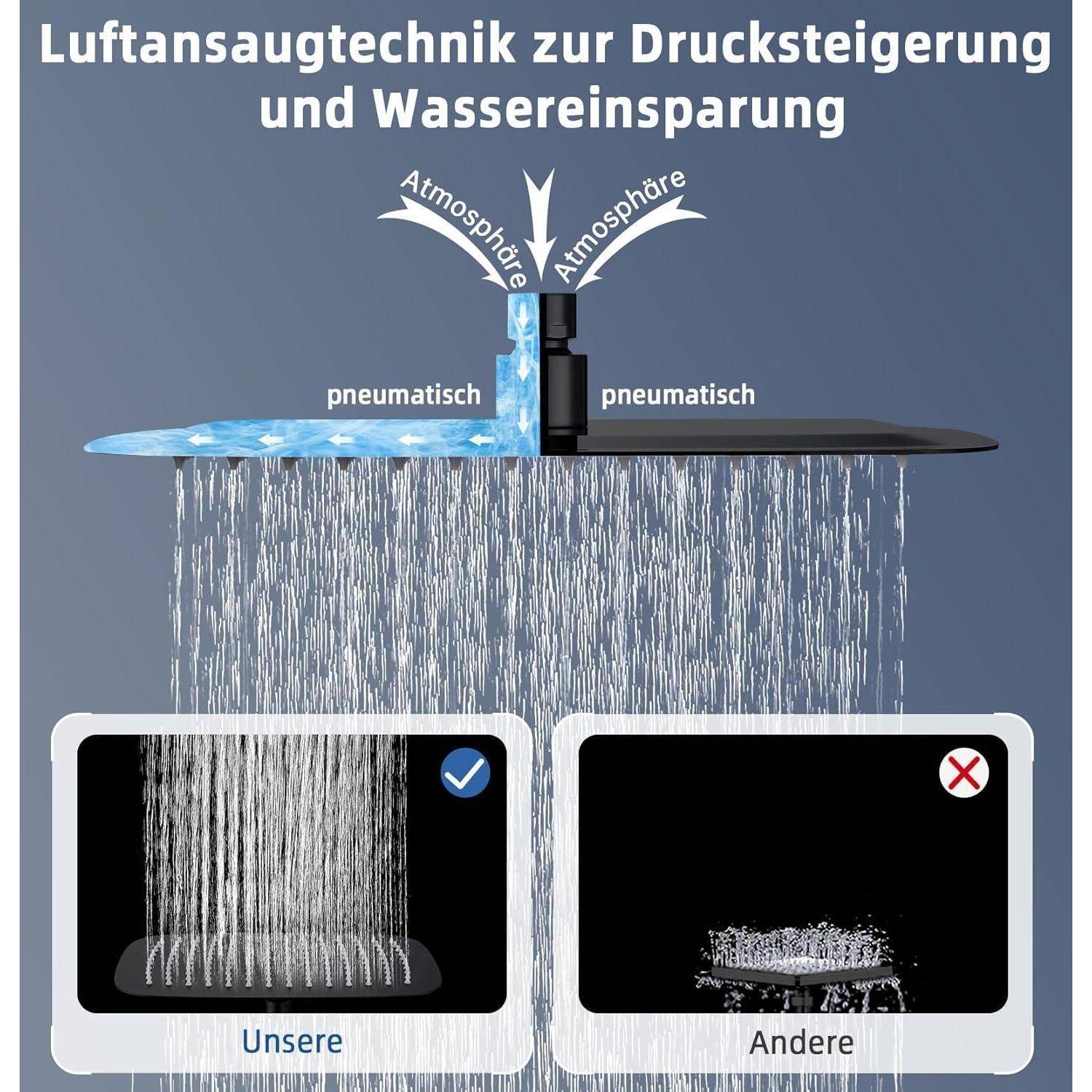Duschkopf Regendusche, Edelstahl Regendusche Duschkopf, Anti-Kalk-Düsen (Mattschwarz, 30 x 20 cm) Rechteckig 30 x 20 cm Mattschwarz