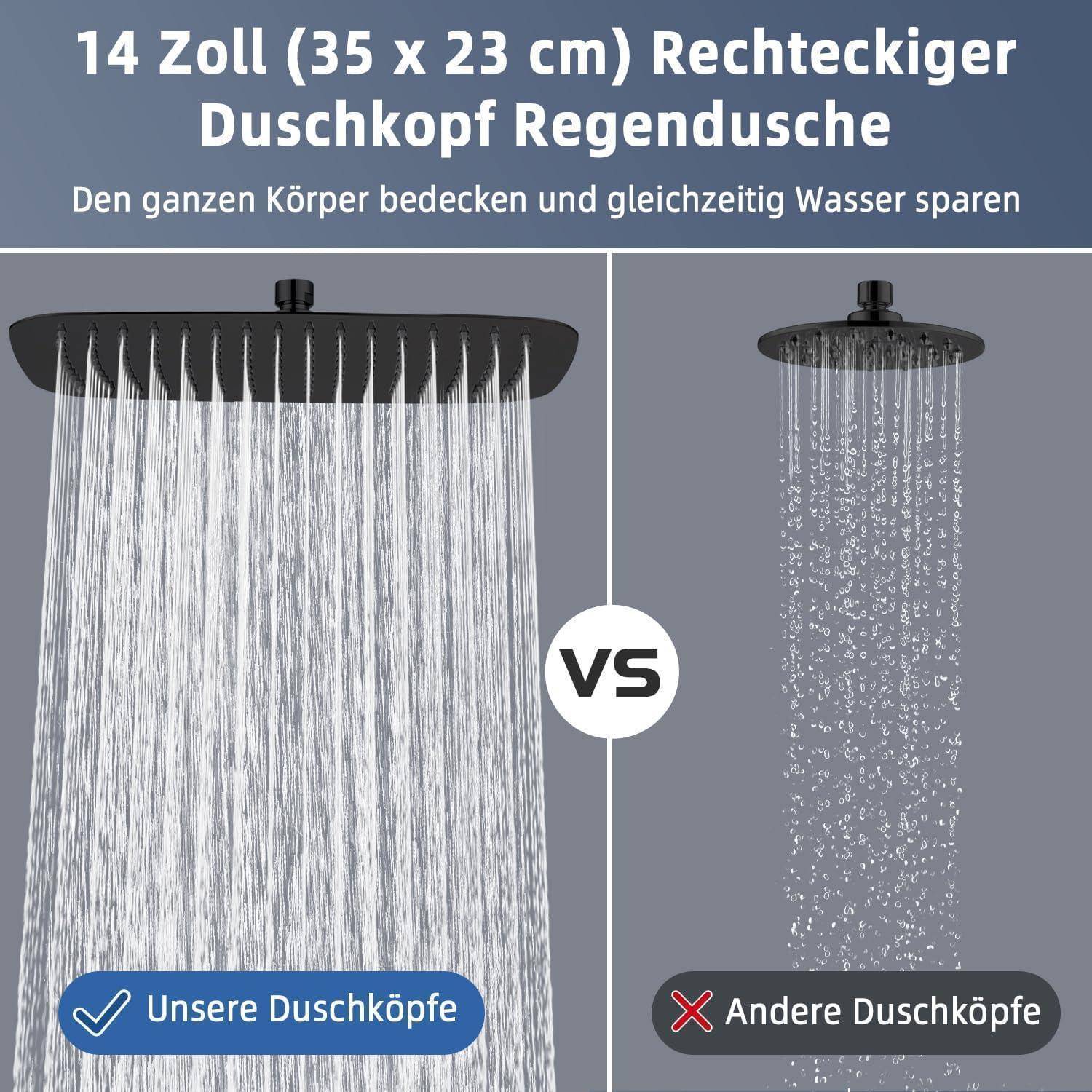 Duschkopf Regendusche, Edelstahl Regendusche Duschkopf, Anti-Kalk-Düsen (Mattschwarz, 35 x 22 cm) Rechteckig 35 x 22 cm Mattschwarz