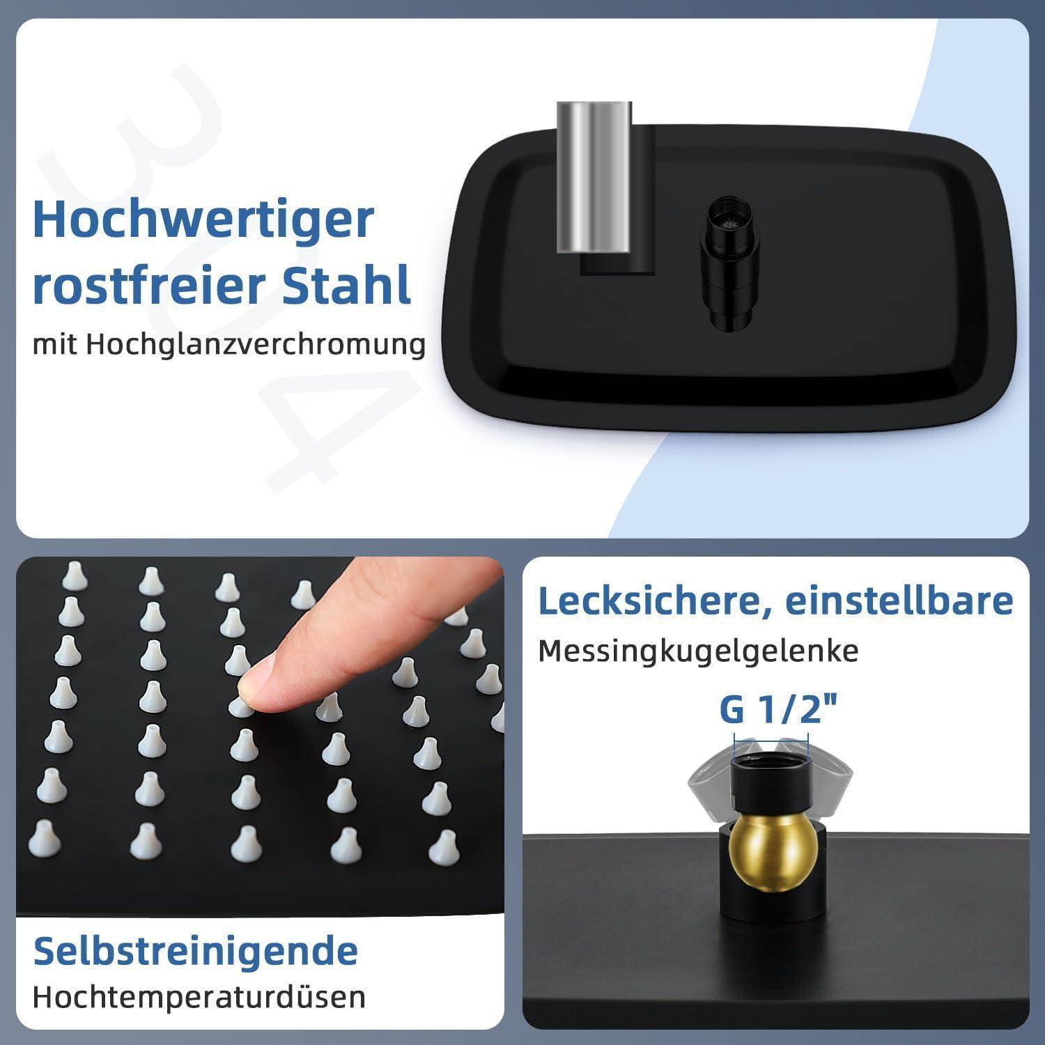 Duschkopf Regendusche, Edelstahl Regendusche Duschkopf, Anti-Kalk-Düsen (Mattschwarz, 30 x 20 cm) Rechteckig 30 x 20 cm Mattschwarz