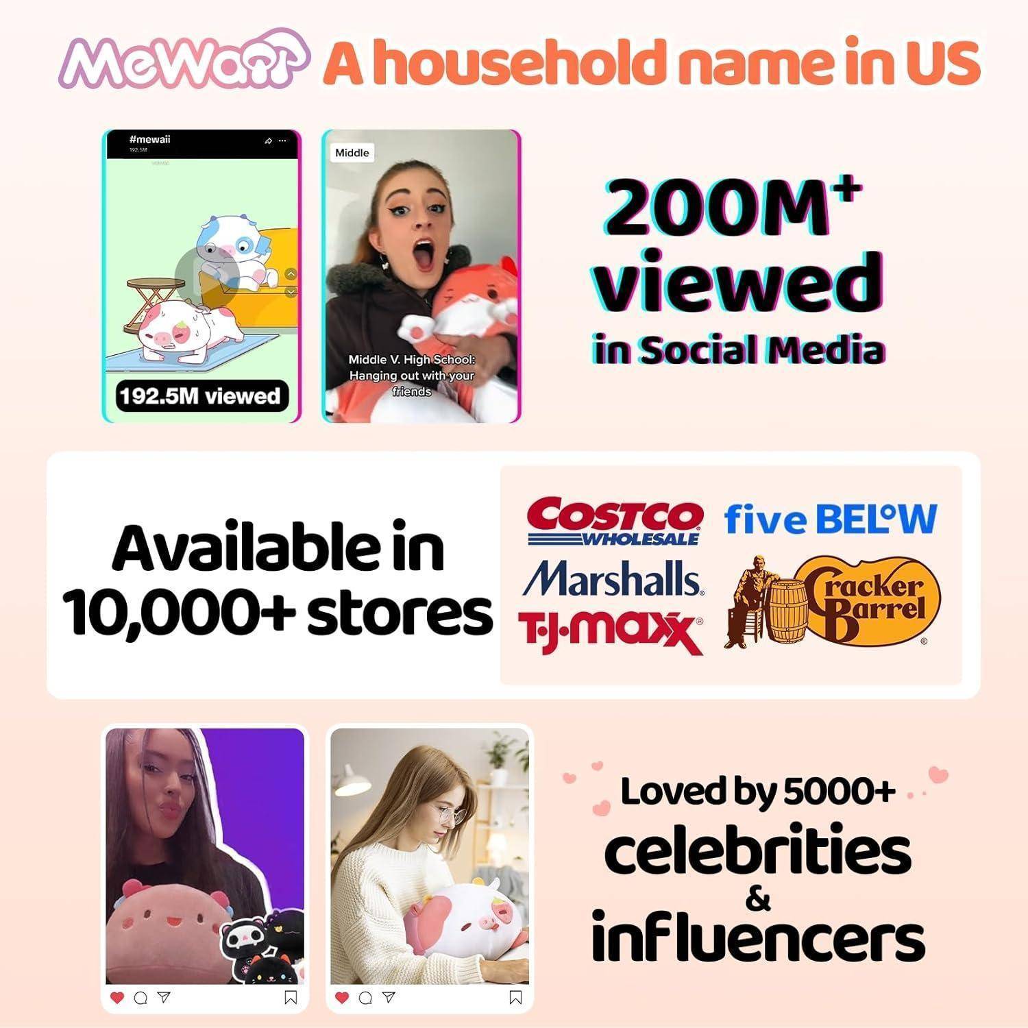 Mewaii Süßes Erdbeer-Kuh Kuscheltier Plüschkissen für Kinder,Weiche 33 cm Kuscheltiere,Kawaii Plüschtier Kuh,Entspannungs und Dekorationskissen f