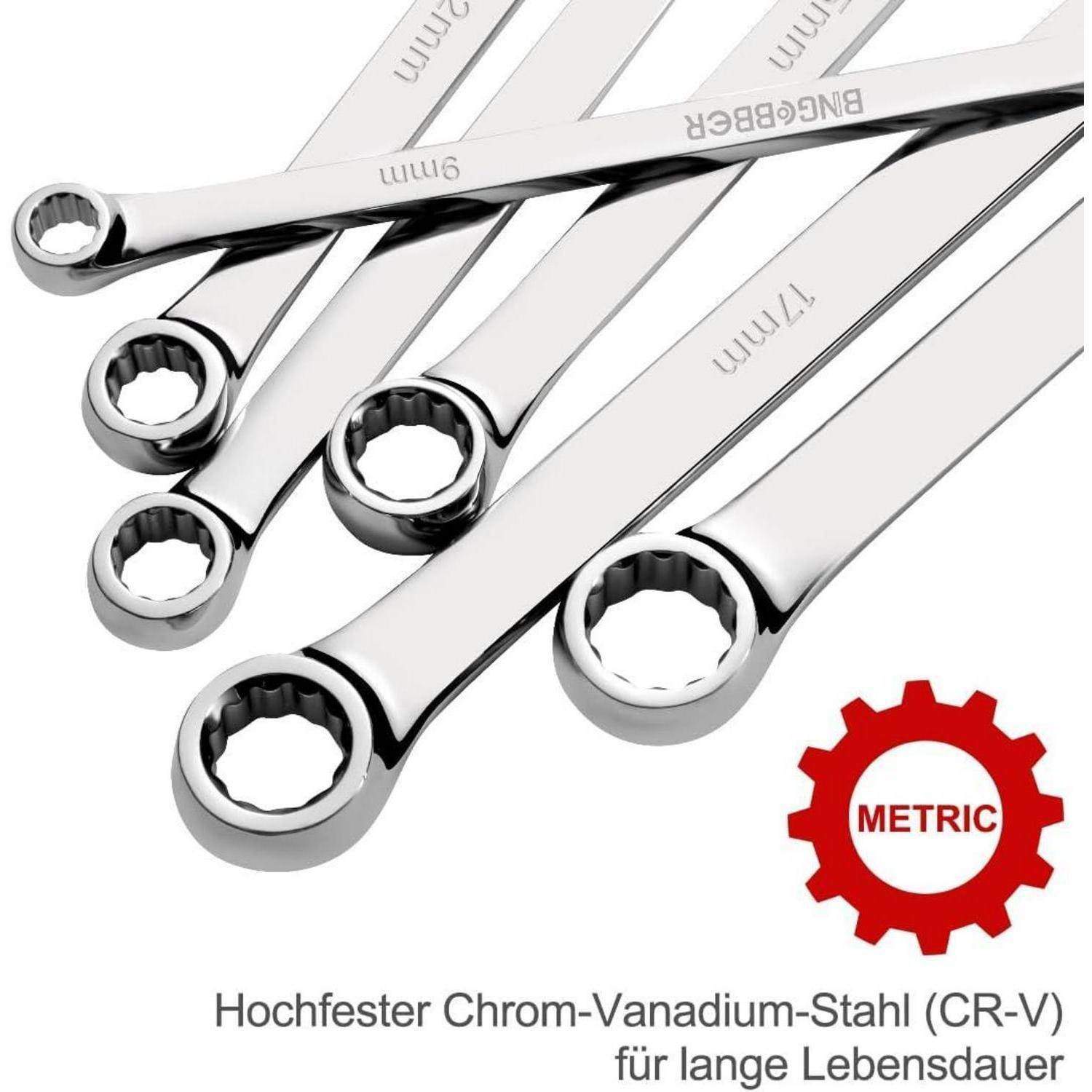 BINGCOBBER Doppel Ringschlüssel Satz,8-tlg Extra langer Schraubenschlüssel, CV-Stahl 8mm-19mm 6PCS 8-19mm