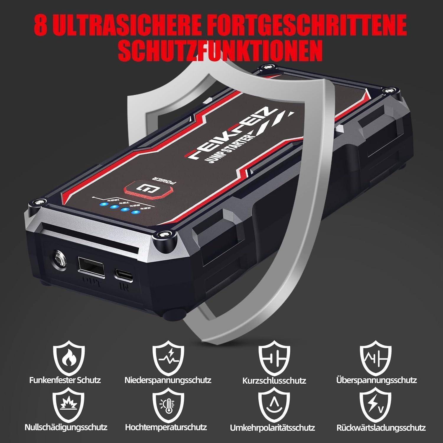 Auto Starthilfe Powerbank, 6000A Spitzenstrom 26800mAh, Geeignet für 12V Auto Batterie (Alle Benzin und Bis Zu 8,0L Diesel), mit USB-Ladeausgang und
