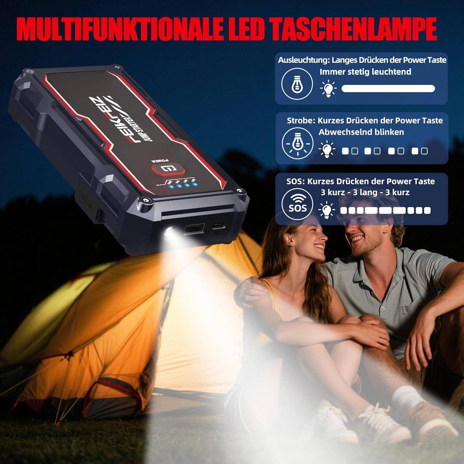 Auto Starthilfe Powerbank, 4000A Spitzenstrom 21800mAh, Geeignet für 12V Auto Batterie (Bis Zu 8,0L Benzin und 6,5L Diesel), mit USB-Ladeausgang und