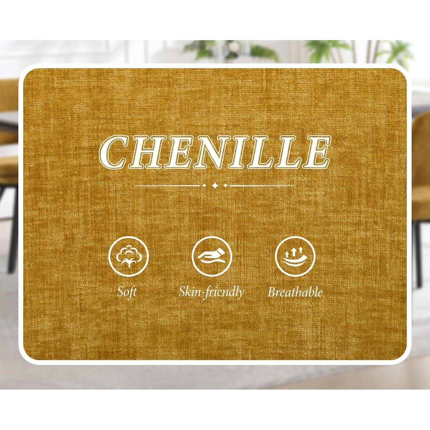 chairus 2er Set Esszimmerstühle Akzentstühle für Esszimmer Küchenstühle aus Chenille Polsterstühle mit Rückenlehne für Wohnzimmer Küche (Gelb