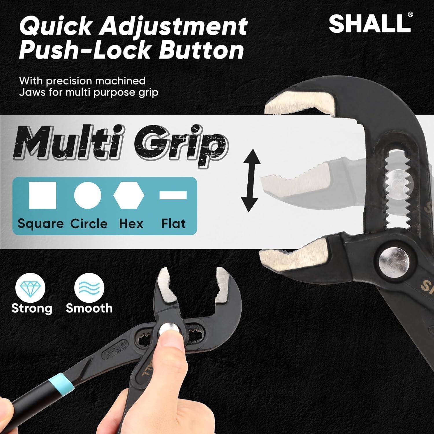 SHALL 3-teiliges Nut-Gelenk-Zangen-Set, Push-Lock-Wasserpumpenzange aus Cr-V-Stahl, schnell verstellbare Nut- und Federzange mit