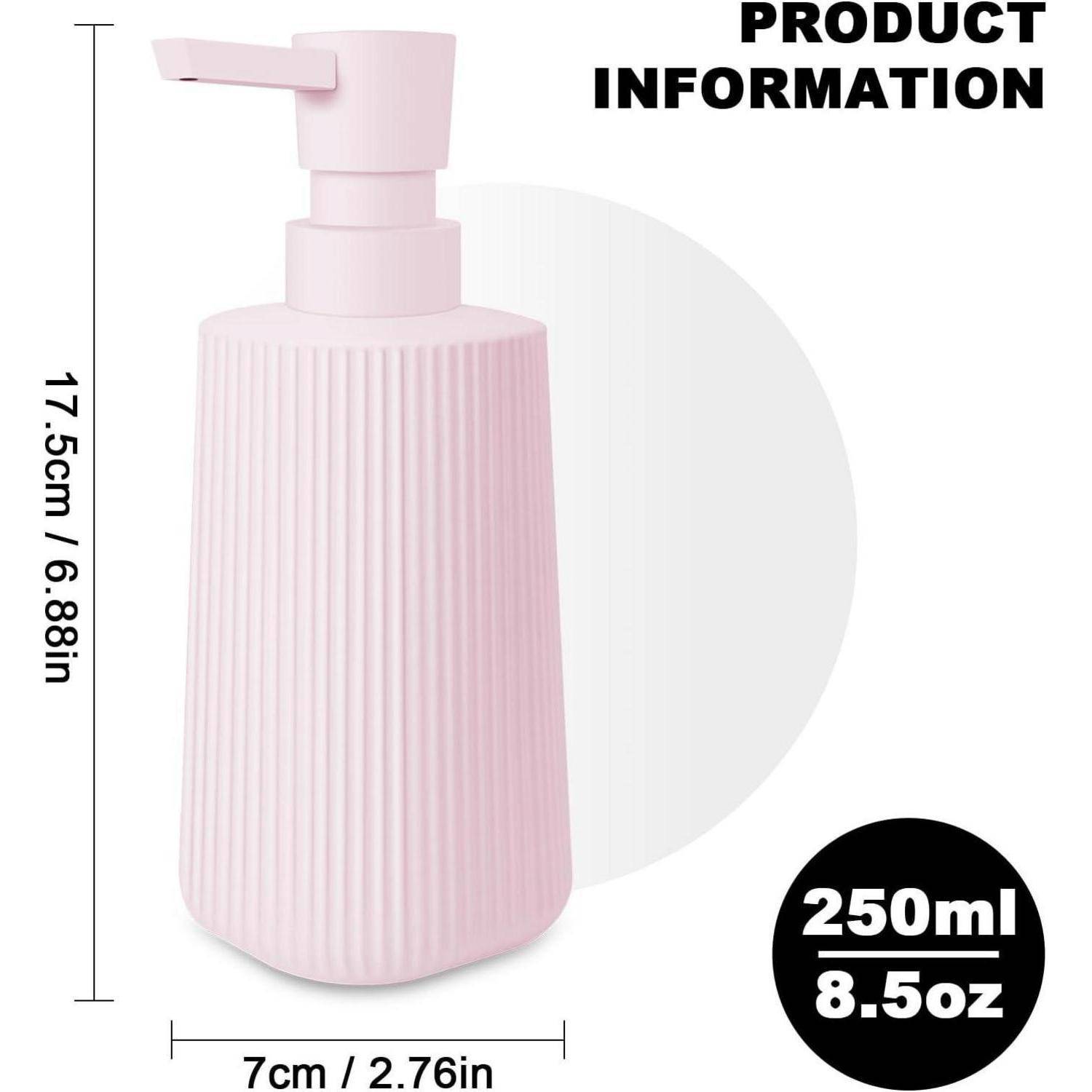Rosa gerippte Pumpflasche mit der Bezeichnung „PRODUKTINFORMATION