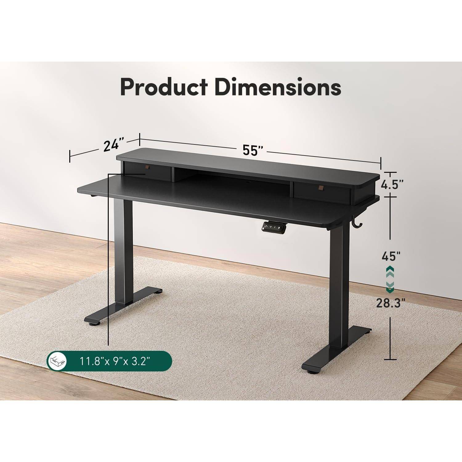 FEZIBO Höhenverstellbarer Elektrischer Stehtisch mit Doppelschublade, 140 x 60 cm Stehtisch mit Ablage, Sitz-Steh-Schreibtisch mit