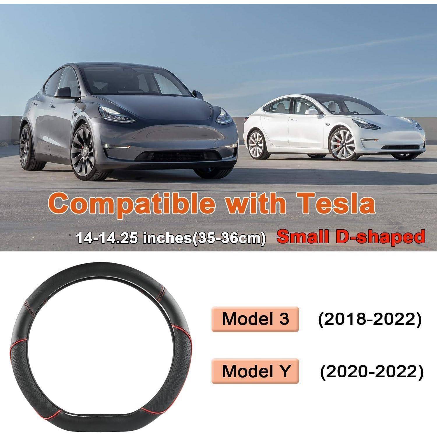 Abdeckung für flaches D-förmiges Lenkrad, kompatibel mit Tesla Model 3 (2018-2022) und Model Y (2020-2022), 14-14,25 Zoll