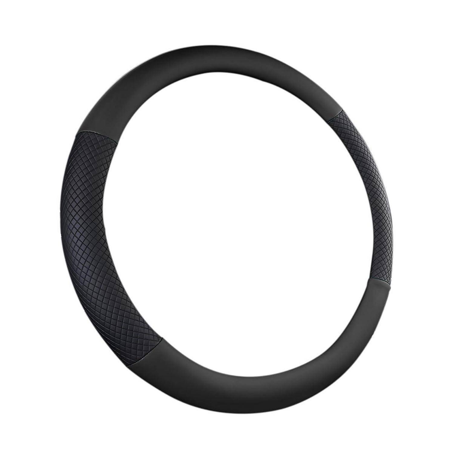 Schwarze strukturierte Lenkradbezug, dargestellt als kreisförmiger Ring auf weißem Hintergrund.