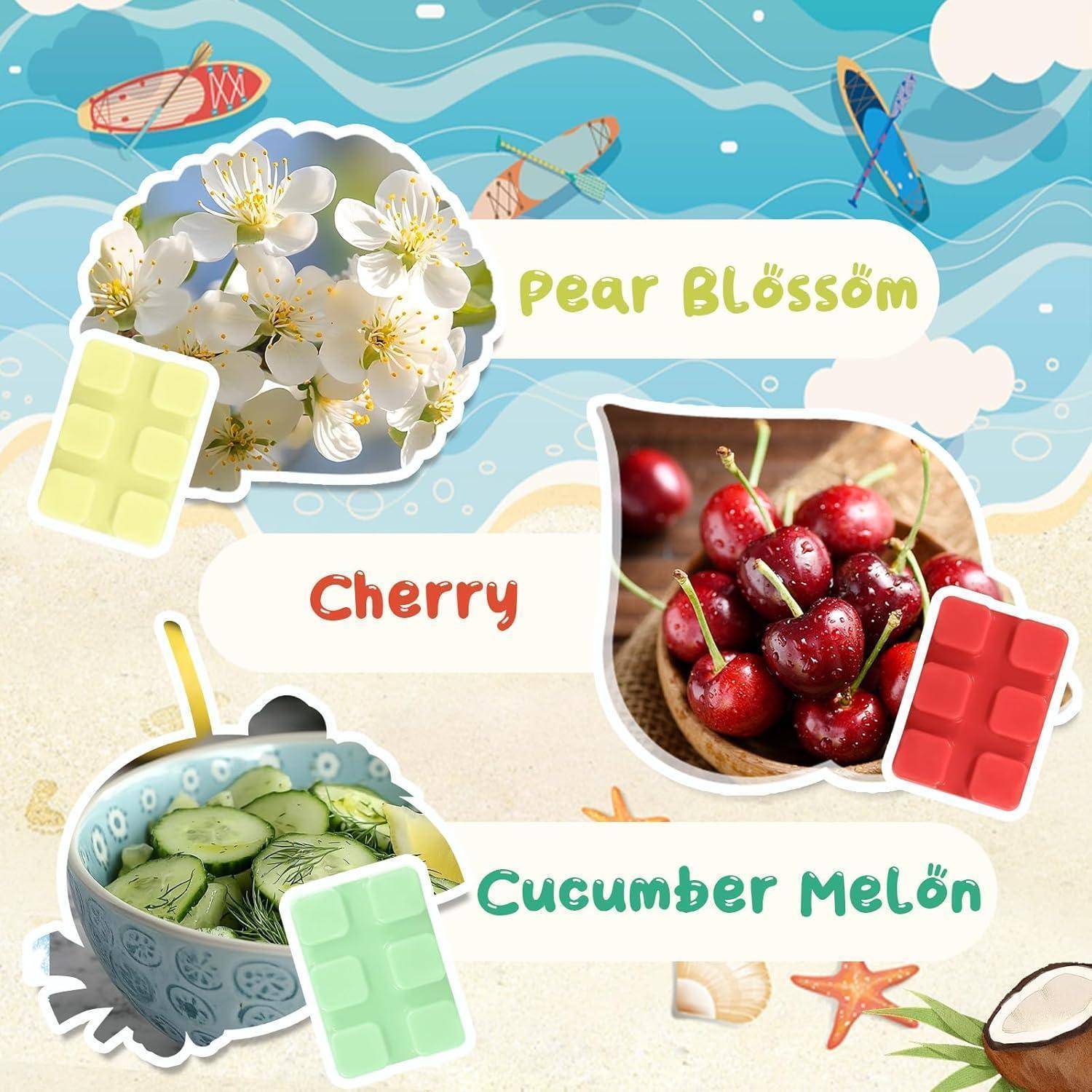 Collage mit Eis am Stiel-Ideen zum Thema Obst und Blüten mit den Bezeichnungen „Birnenblüte