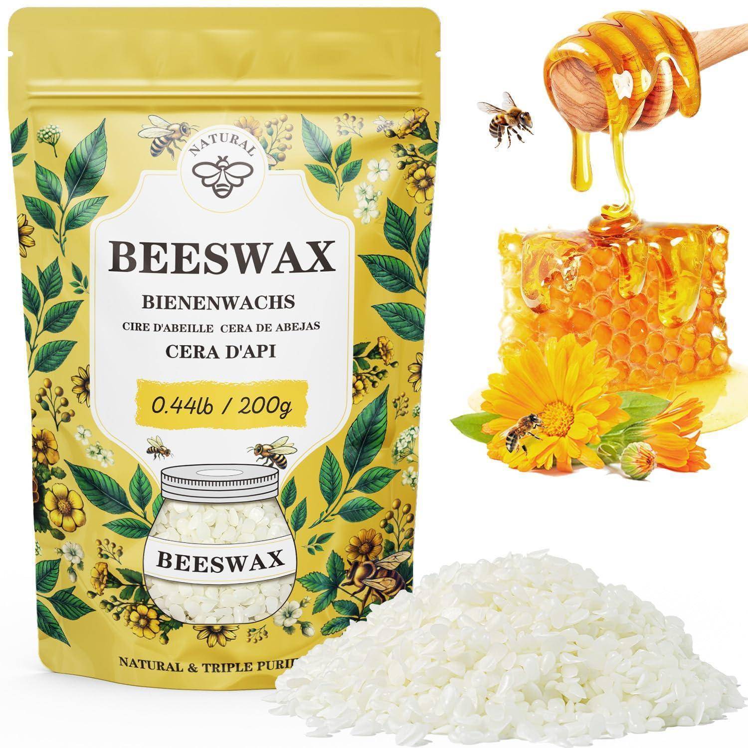 Produktbild von natürlichem Bienenwachs: ein gelber Beutel mit der Aufschrift „BIENENWACHS