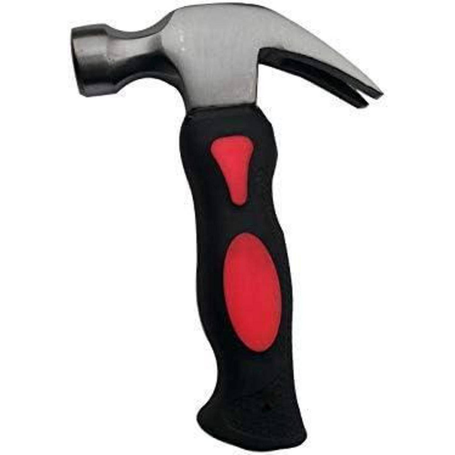 Ein Klauhammer mit schwarzem und rotem Griff auf weißem Hintergrund.
