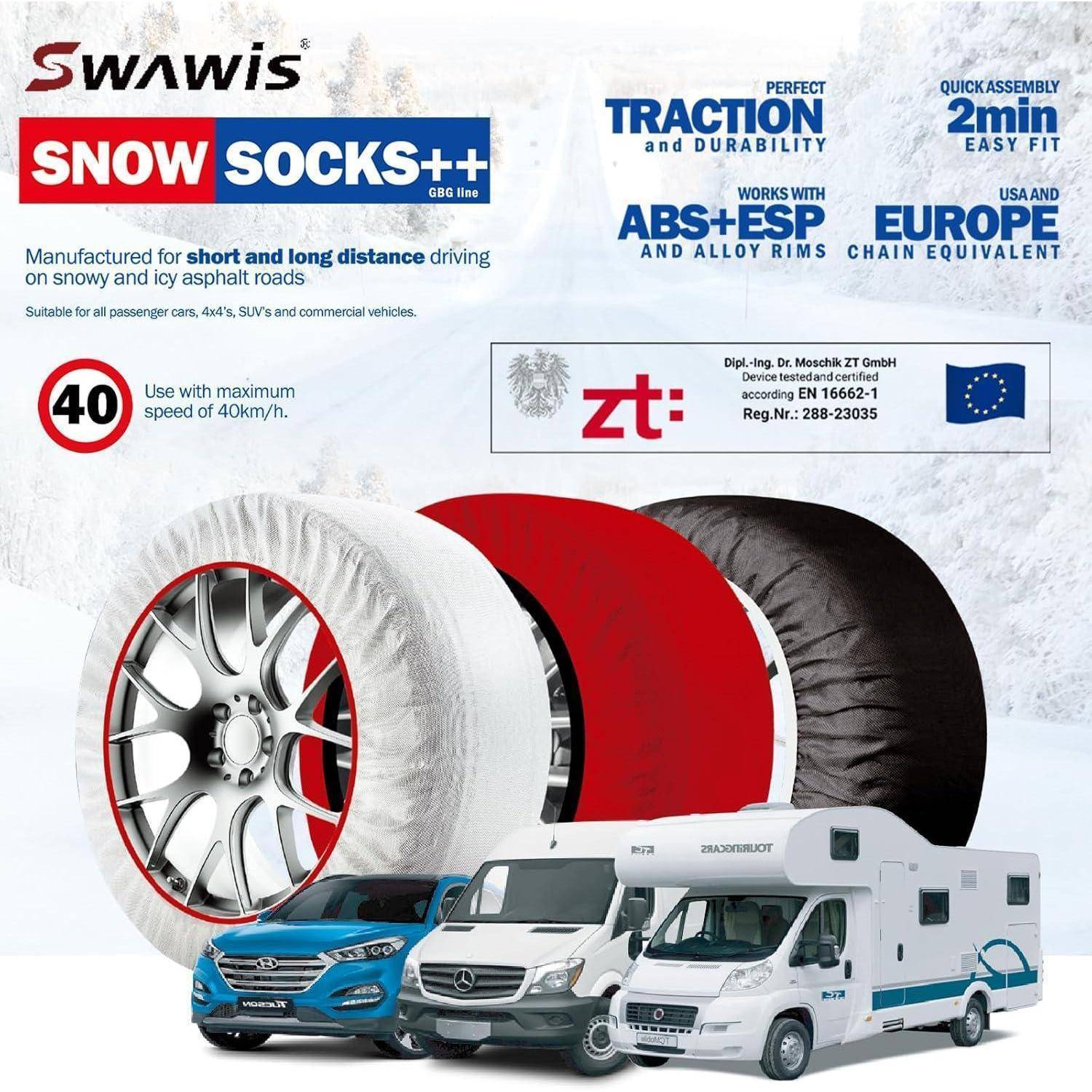 Schneesocken Auto Schneeketten EN16662-1 Homologiert Zwei Schneesocken Textil Schneeketten Auto Snow Chains Schneekette Größe L für R14 - R20 Abrie