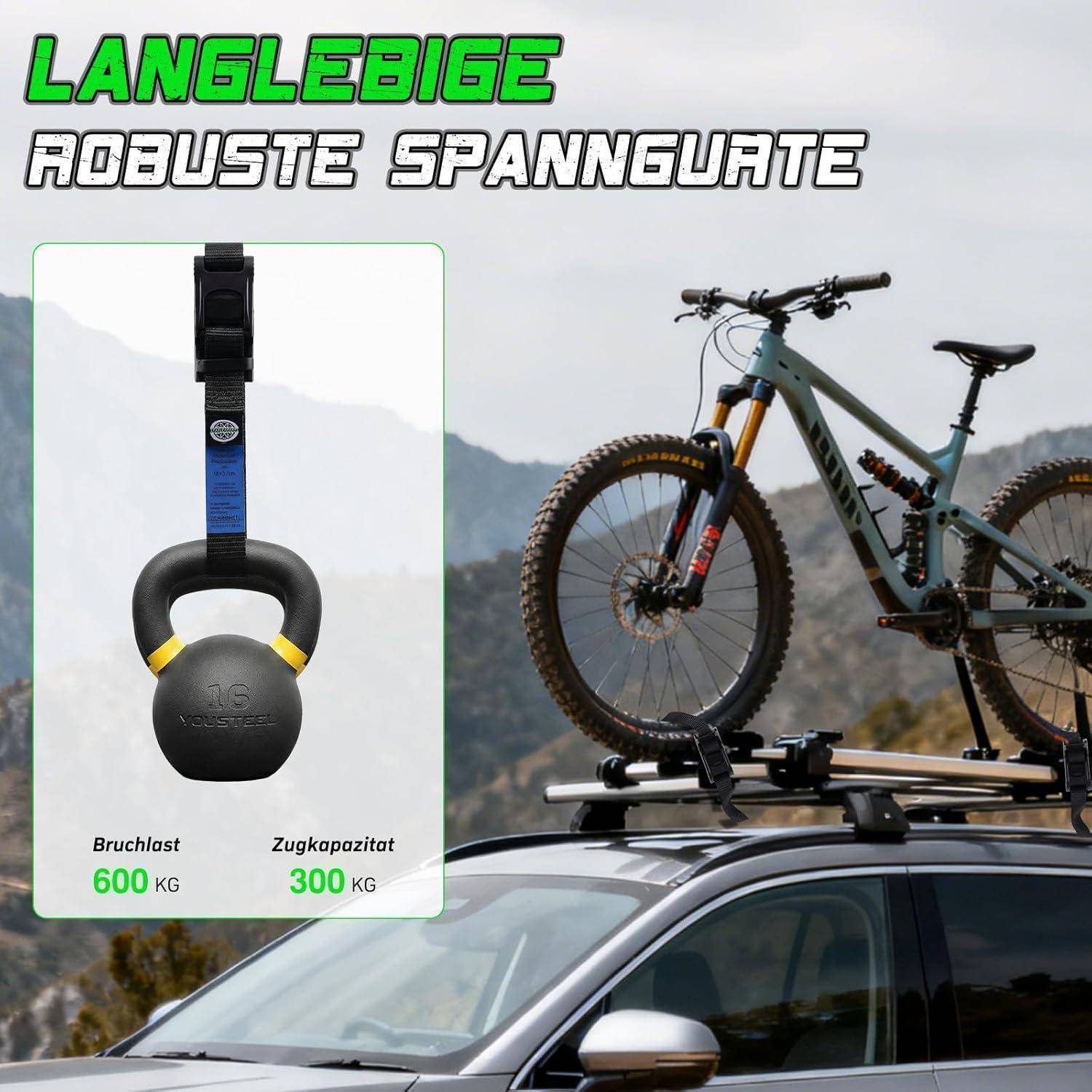 STARLEAPARTS Kurze Spanngurte Zurrgurte 4 Stück, Länge 75 cm | Breite 25 mm | 600 Kg Bruchlast, Spanngurt mit Klemmschloss für Fahrradträger, Dach