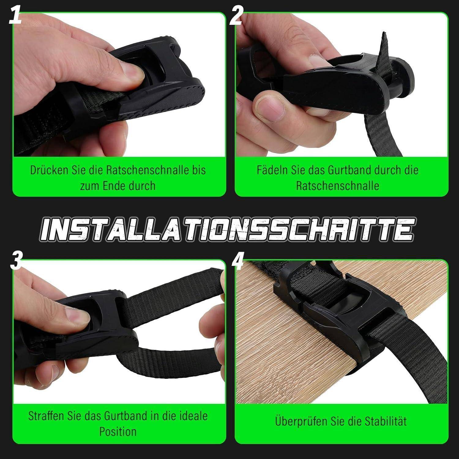 STARLEAPARTS Kurze Spanngurte Zurrgurte 4 Stück, Länge 75 cm | Breite 25 mm | 600 Kg Bruchlast, Spanngurt mit Klemmschloss für Fahrradträger, Dach