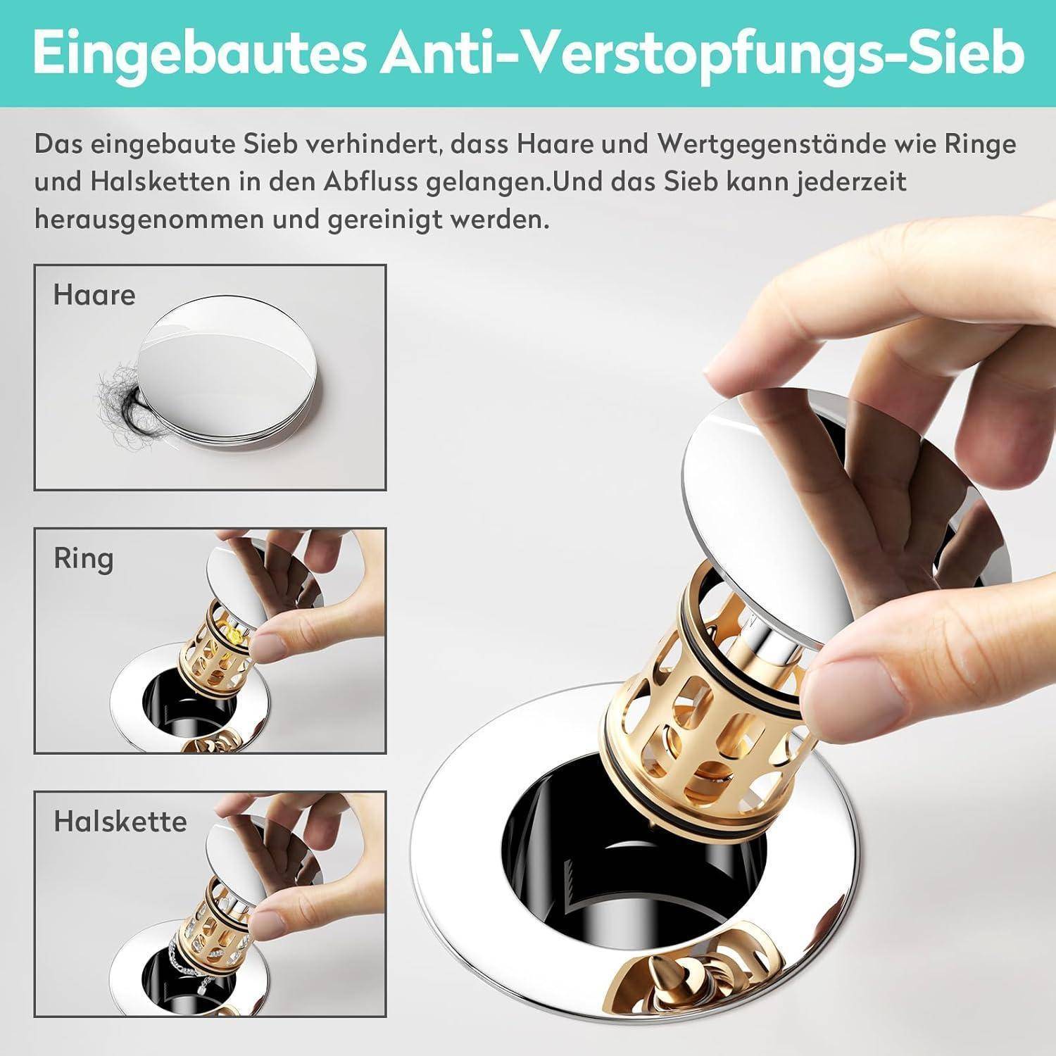 KAIYING G1¼ Waschbecken Ablaufgarnitur, Messing-Ablaufgarnitur Waschbecken, Pop Up Ablaufventil für Allgemeines Waschbecken, Waschbeckenstöpsel mit