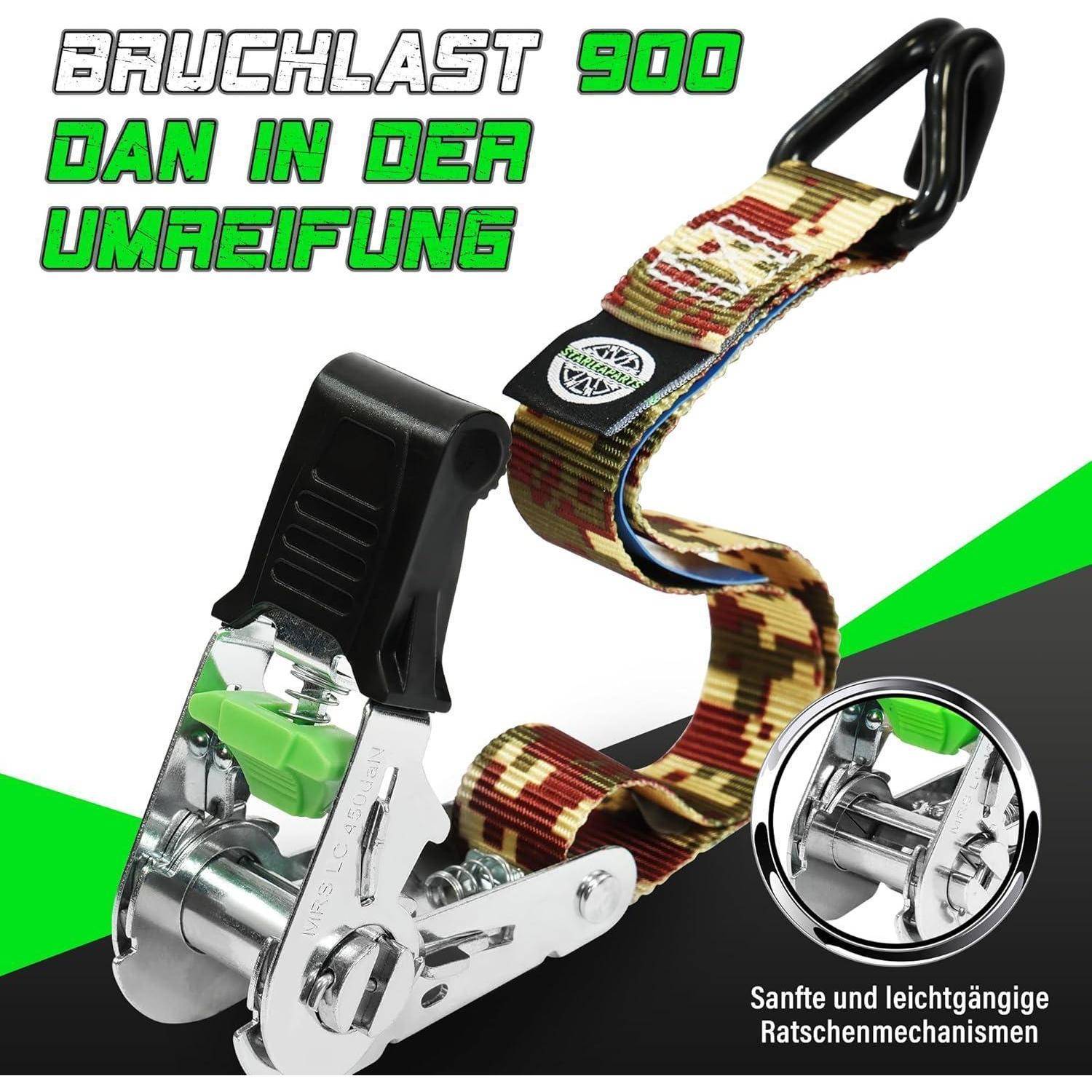 Werbebild eines Ratschenschnellspanners mit der Aufschrift „BAUCHLAST 900 DAN IN DEA UMWEIFUNG