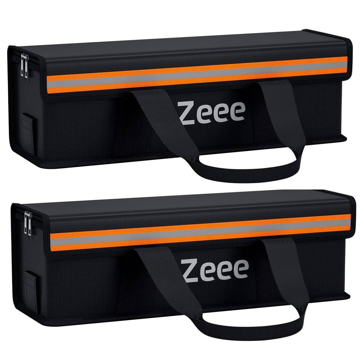 Zwei schwarze isolierte Tragetaschen mit orangefarbenen reflektierenden Streifen und 