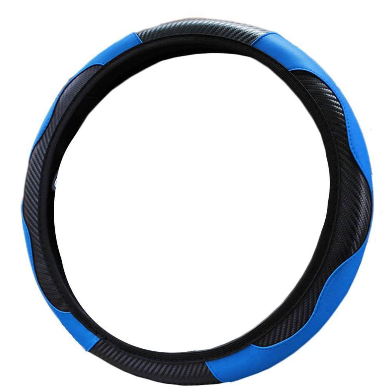 Blaue und schwarze Lenkradabdeckung oder -ring isoliert auf weißem Hintergrund.