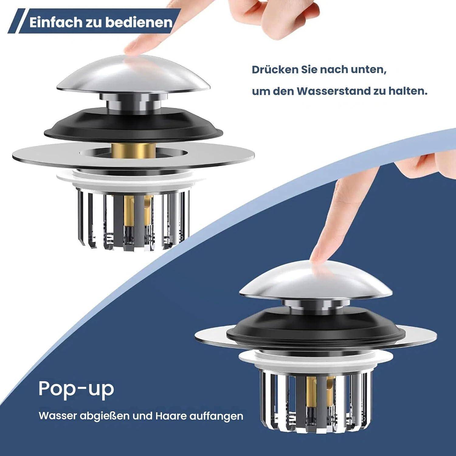 3 in 1 Sieb für Spülbecken,Pop Up Stöpsel Waschbecken und Abflussstopfen mit Sieb Für Deutschland Standard 36-46mm und Küche Bad Waschbecken Bade
