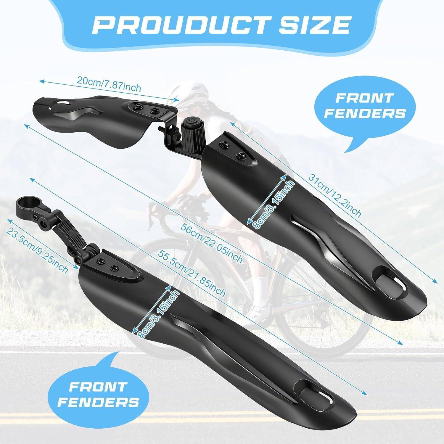 Hejo Fahrrad Schutzblech Set, Universal Schutzbleche Mountainbike, Einstellbar Vorne Hinten Mudguard Schutz für 24-27.5 Zoll MTB Rennrad