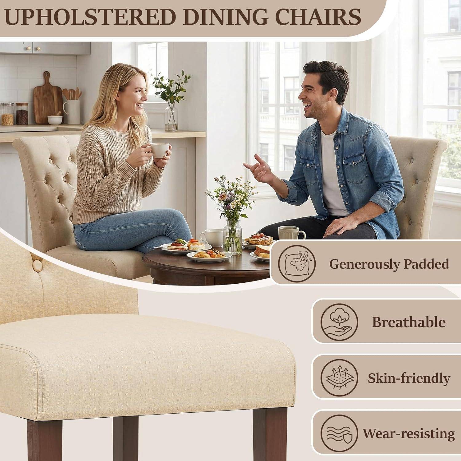 Clevich Esszimmerstühle 6er Set, Knopfgeheftete Polsterstühle Chesterfield Stil mit Massivholzbeinen, Weiche Gepolsterte Sitzfläche, für Esszimmer