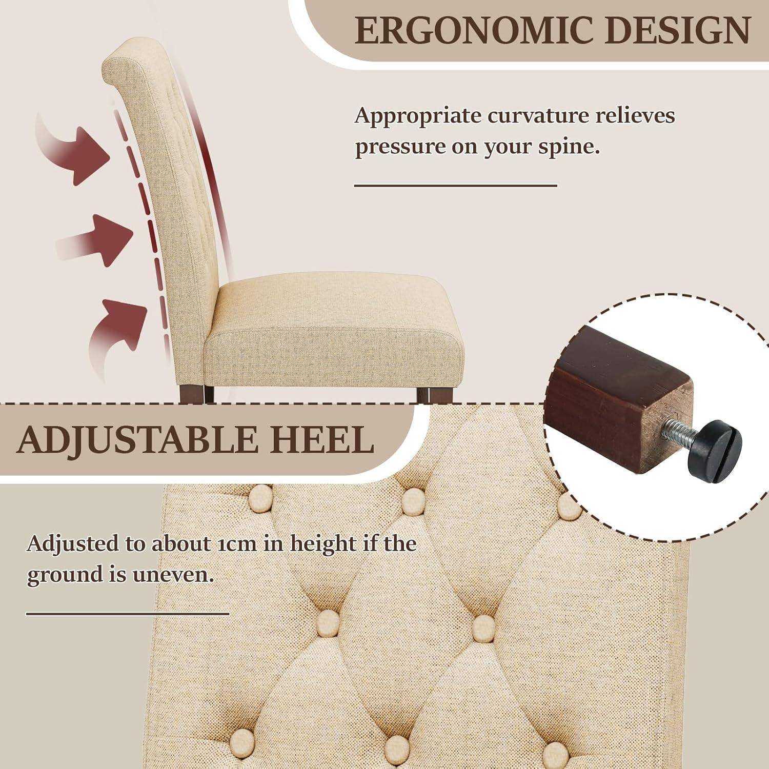 Clevich Esszimmerstühle 6er Set, Knopfgeheftete Polsterstühle Chesterfield Stil mit Massivholzbeinen, Weiche Gepolsterte Sitzfläche, für Esszimmer