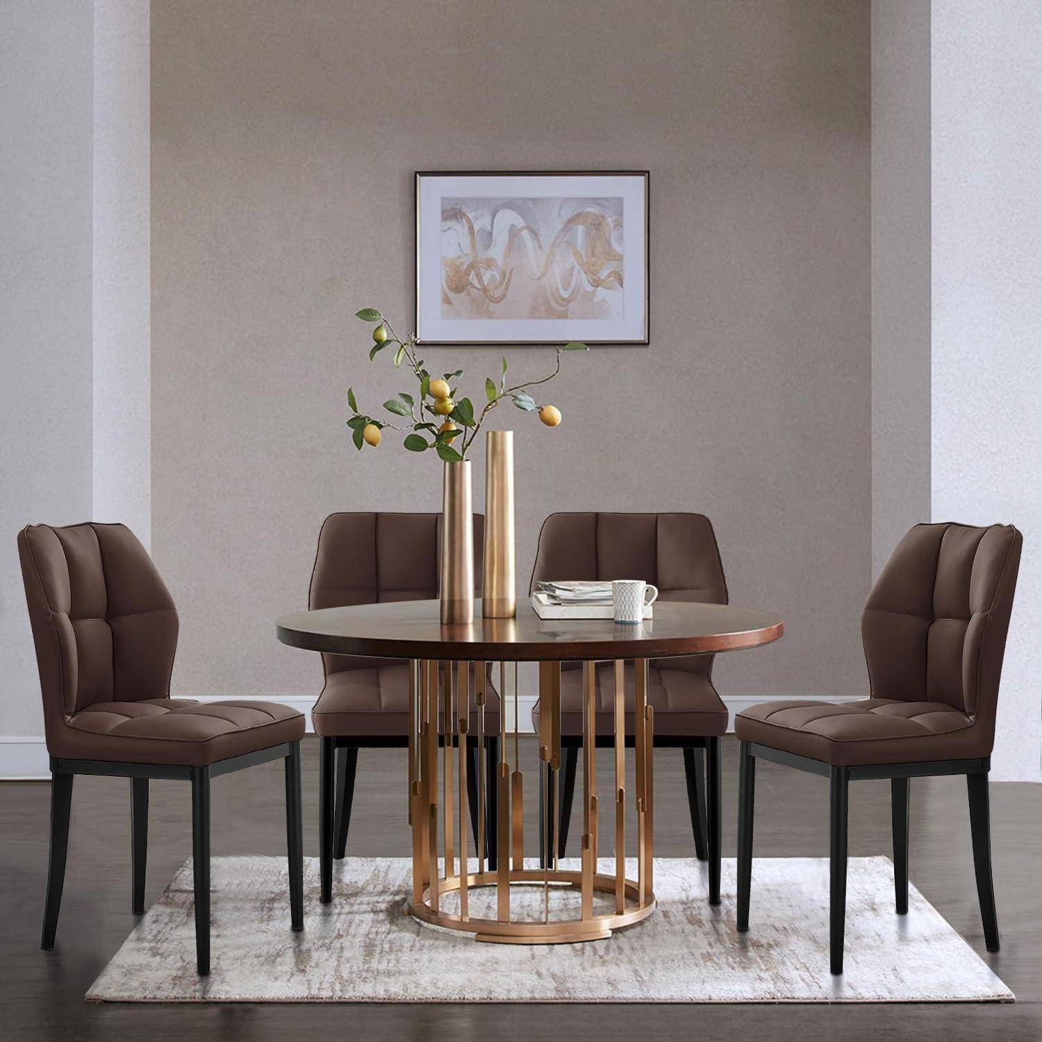 Bekrvio Esszimmerstühle 4er Set, Moderne Kunstleder Dining Chairs ohne Armlehnen mit hoher Rückenlehne & Rautenmuster, Polsterstuhl für Esszimmer