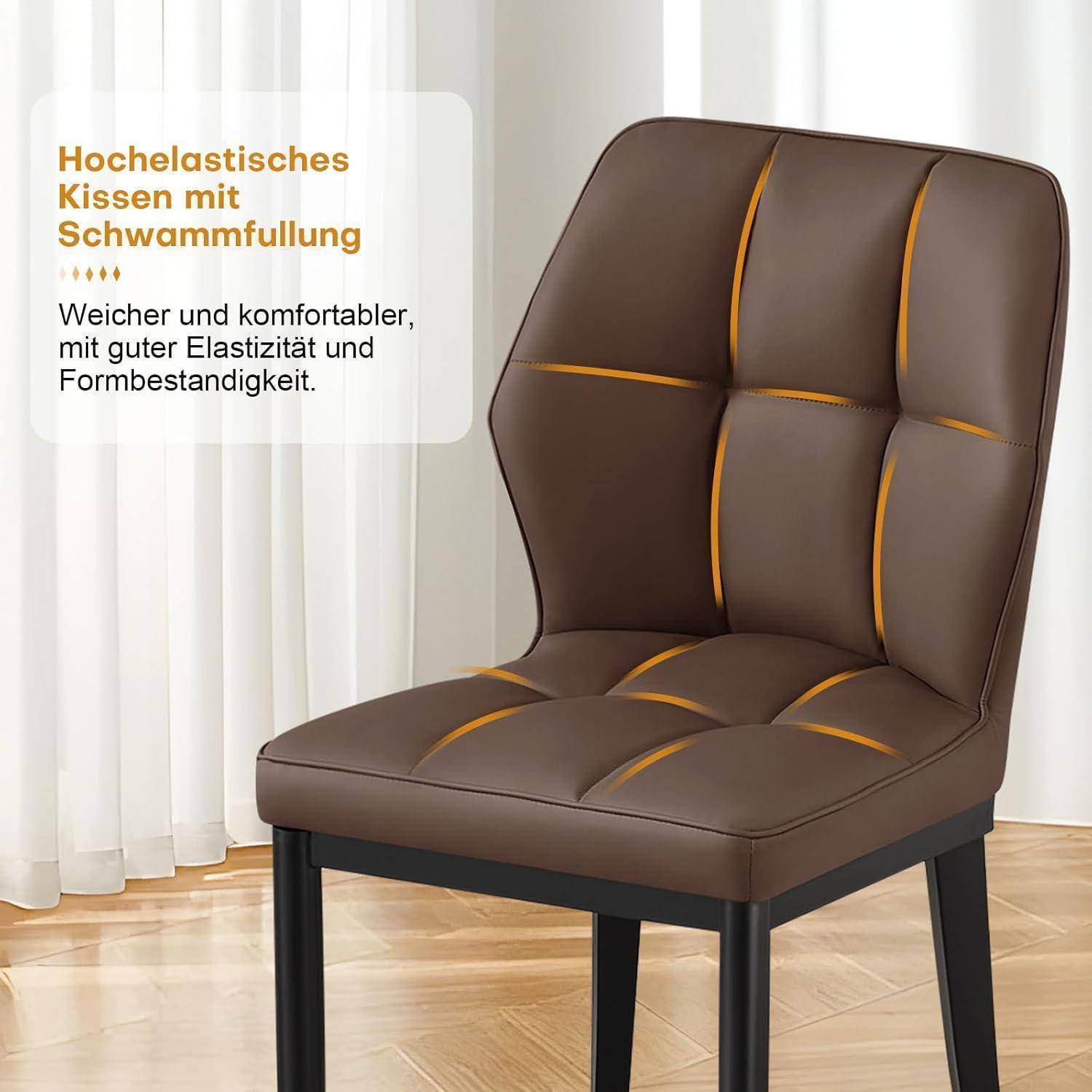 Bekrvio Esszimmerstühle 4er Set, Moderne Kunstleder Dining Chairs ohne Armlehnen mit hoher Rückenlehne & Rautenmuster, Polsterstuhl für Esszimmer