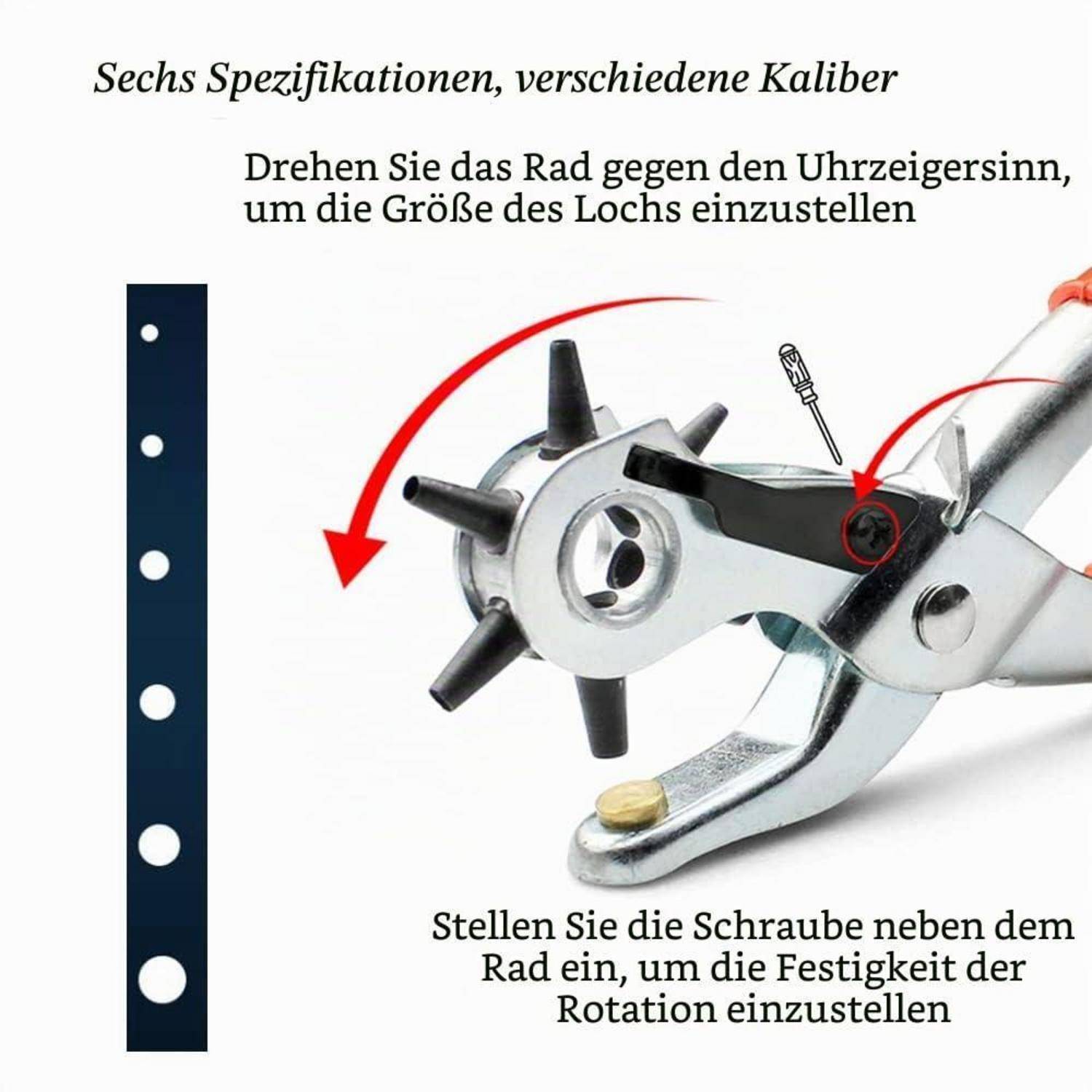 Leder-Lochstanzer, robuster, drehbarer Ösenstanzer, handlicher Gürtelpiler, professionelles Pilerwerkzeug für Gürtel, Leinwand, weiche Kunststoffe